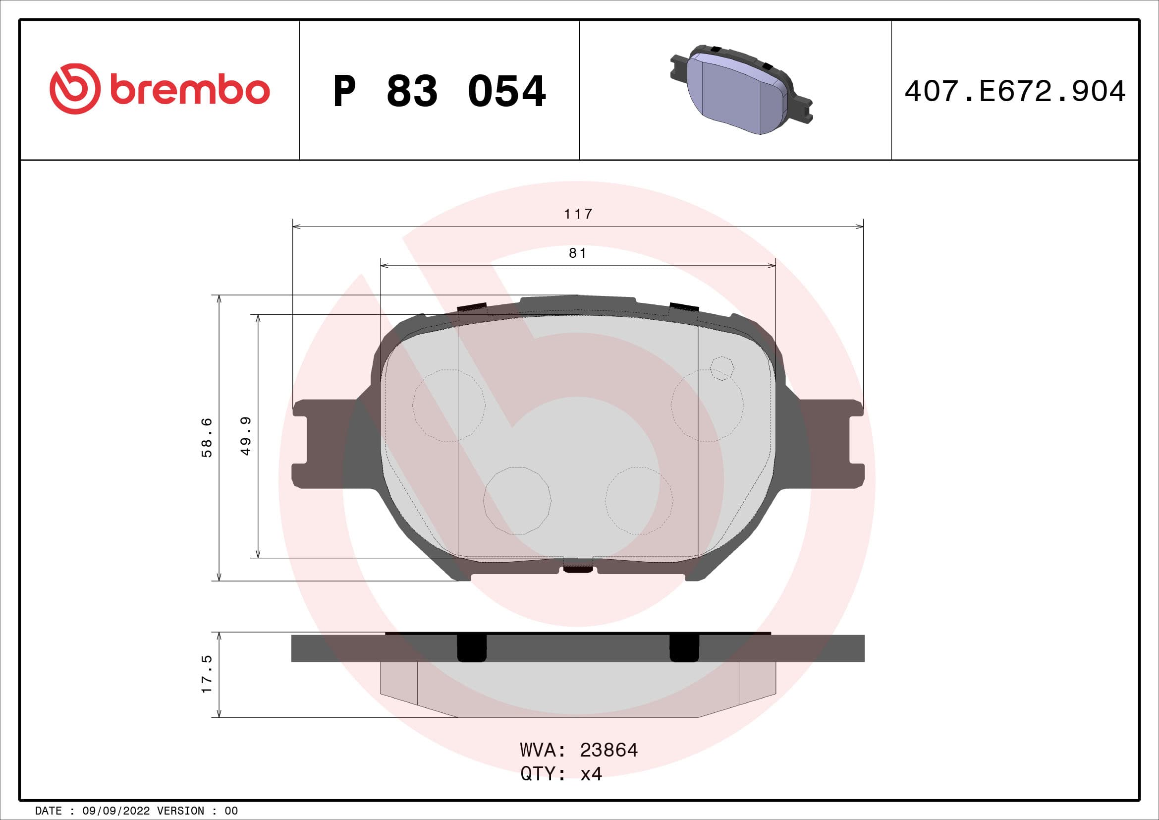 BREMBO Sada brzdových platničiek kotúčovej brzdy P83054 1