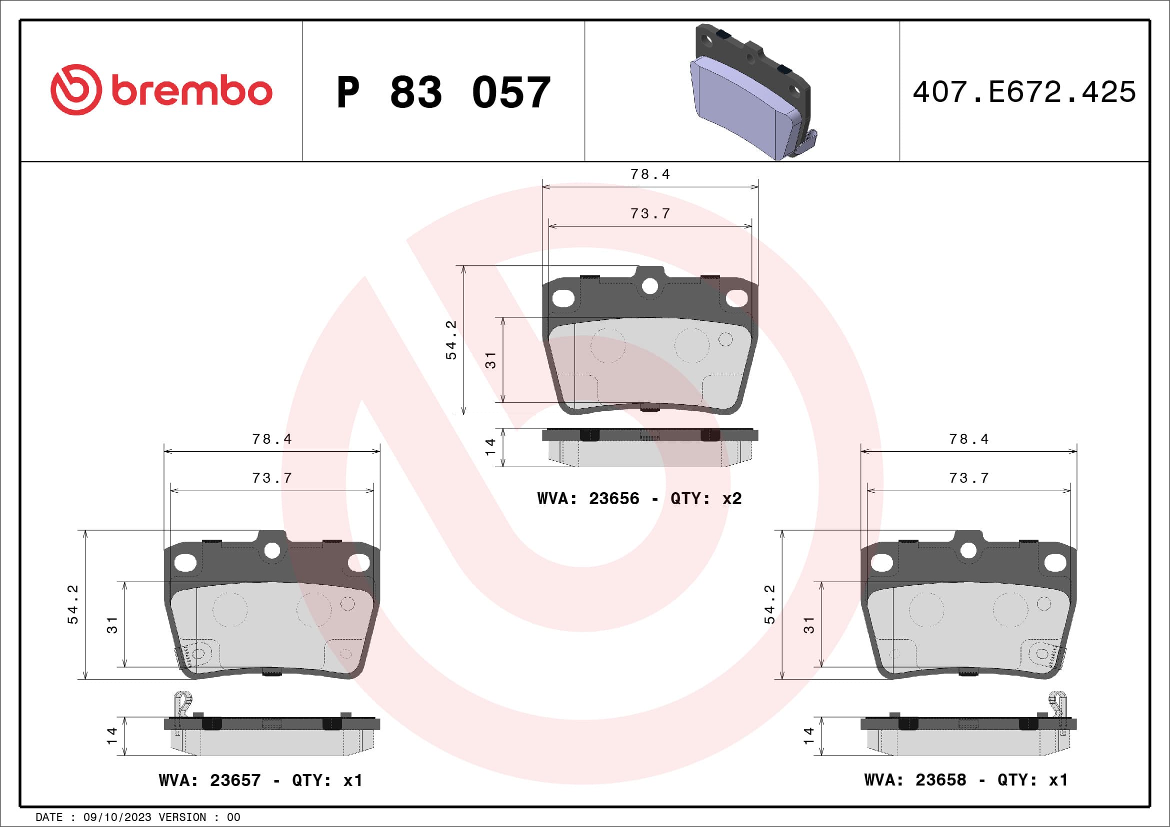 BREMBO Sada brzdových platničiek kotúčovej brzdy P83057 1