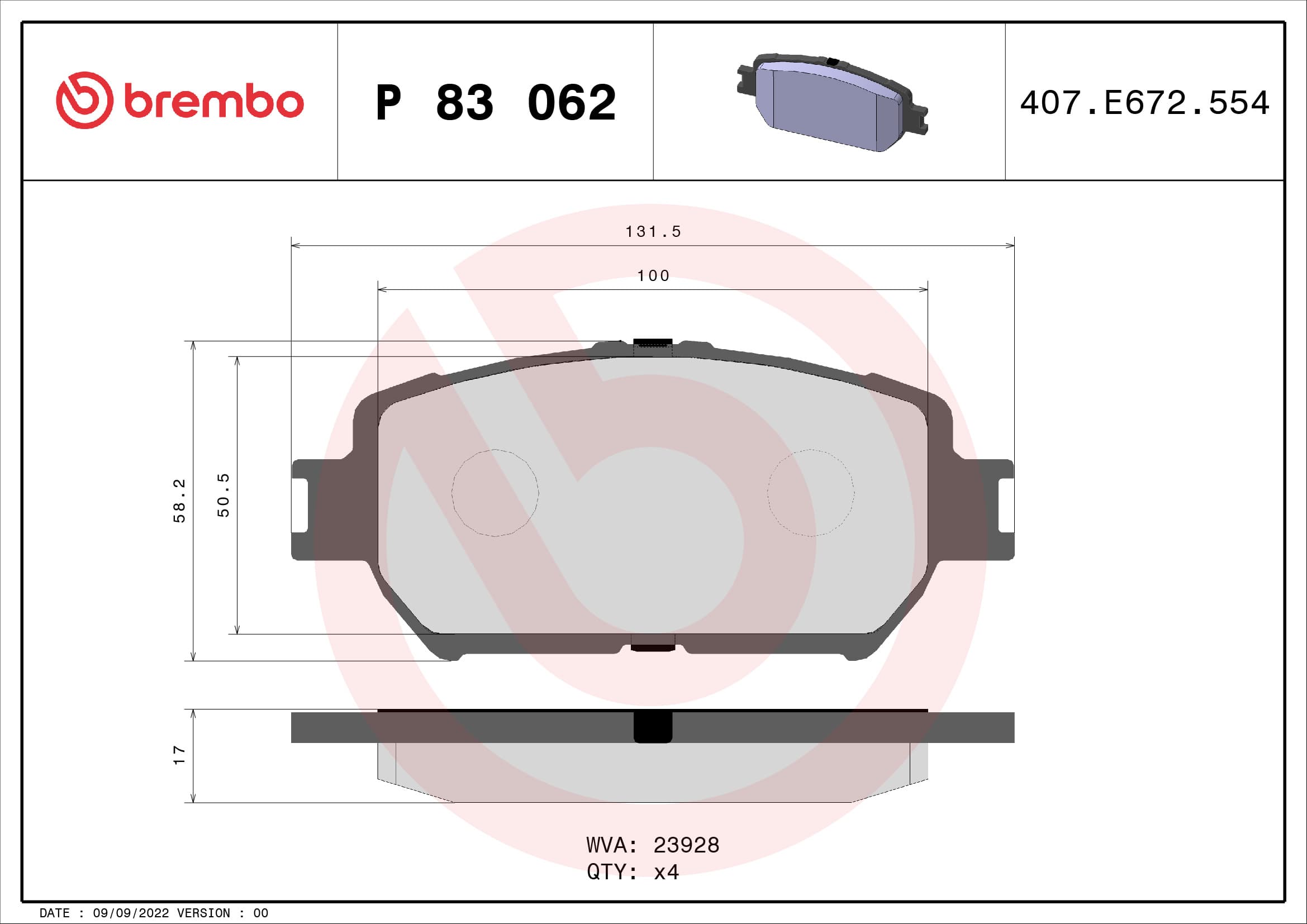 BREMBO Sada brzdových platničiek kotúčovej brzdy P83062 1