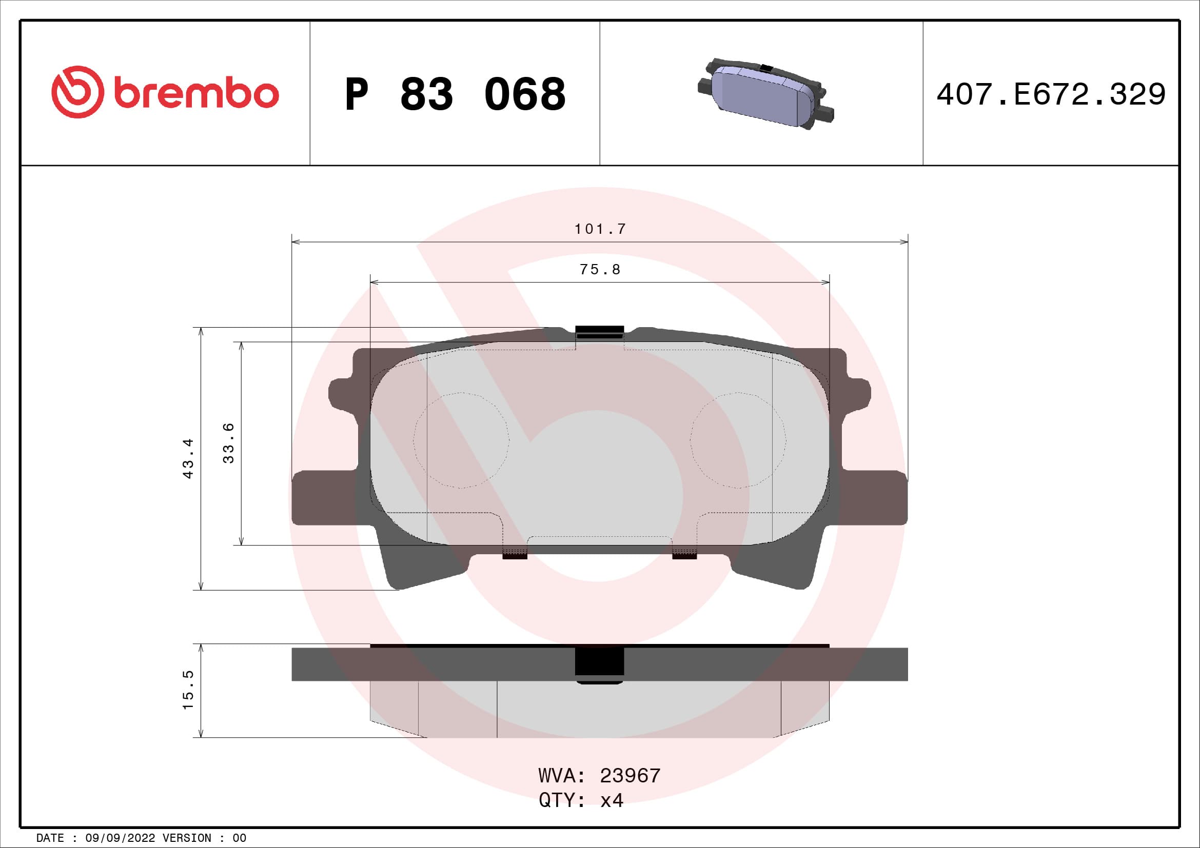 BREMBO Sada brzdových platničiek kotúčovej brzdy P83068 1