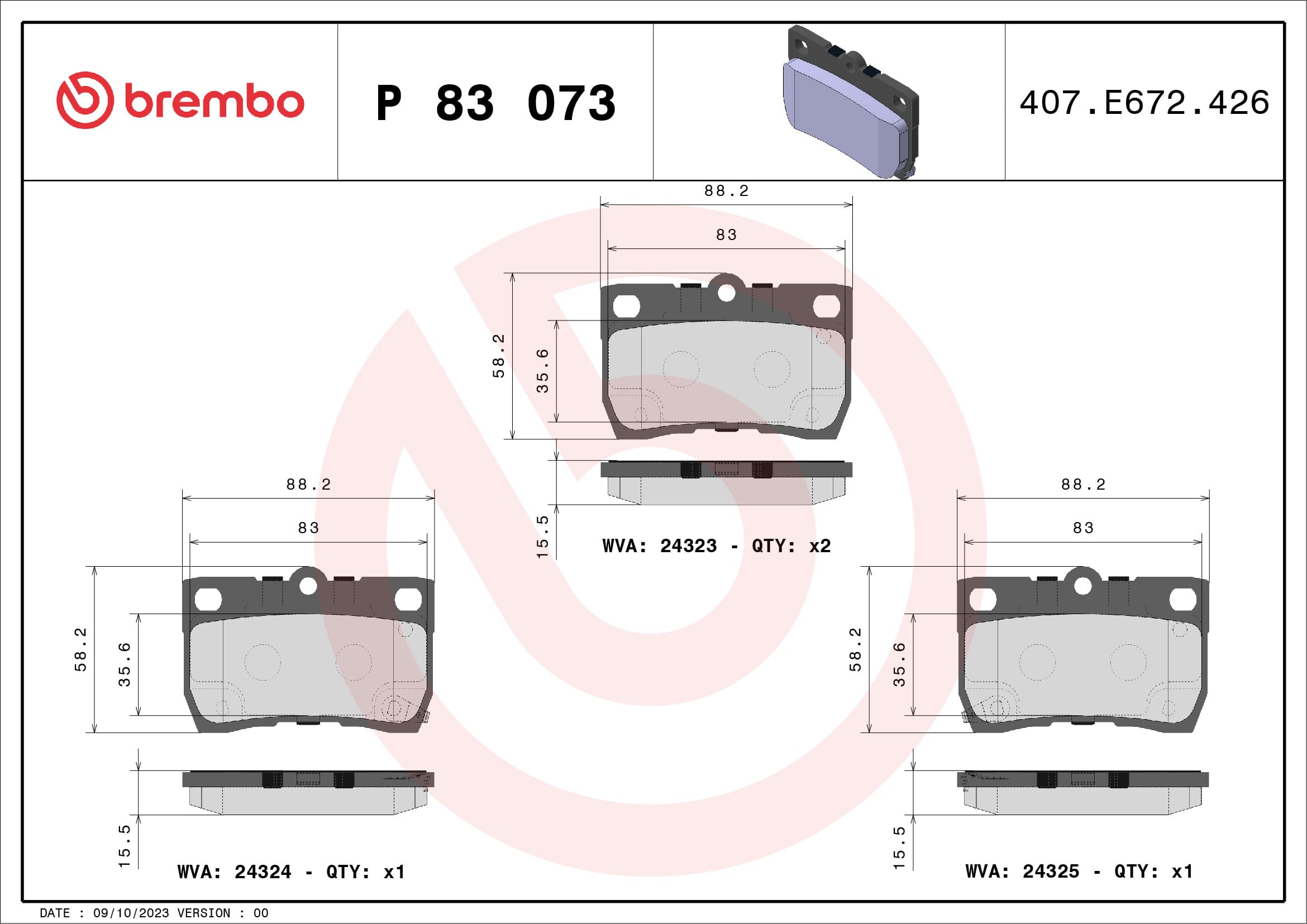 BREMBO Sada brzdových platničiek kotúčovej brzdy P83073 1