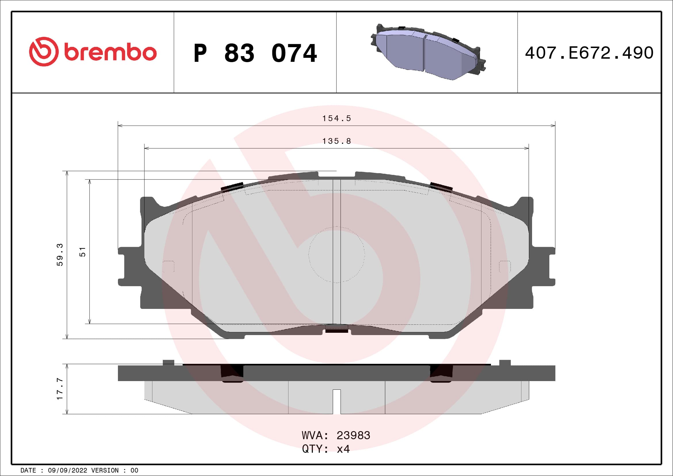 BREMBO Sada brzdových platničiek kotúčovej brzdy P83074 1