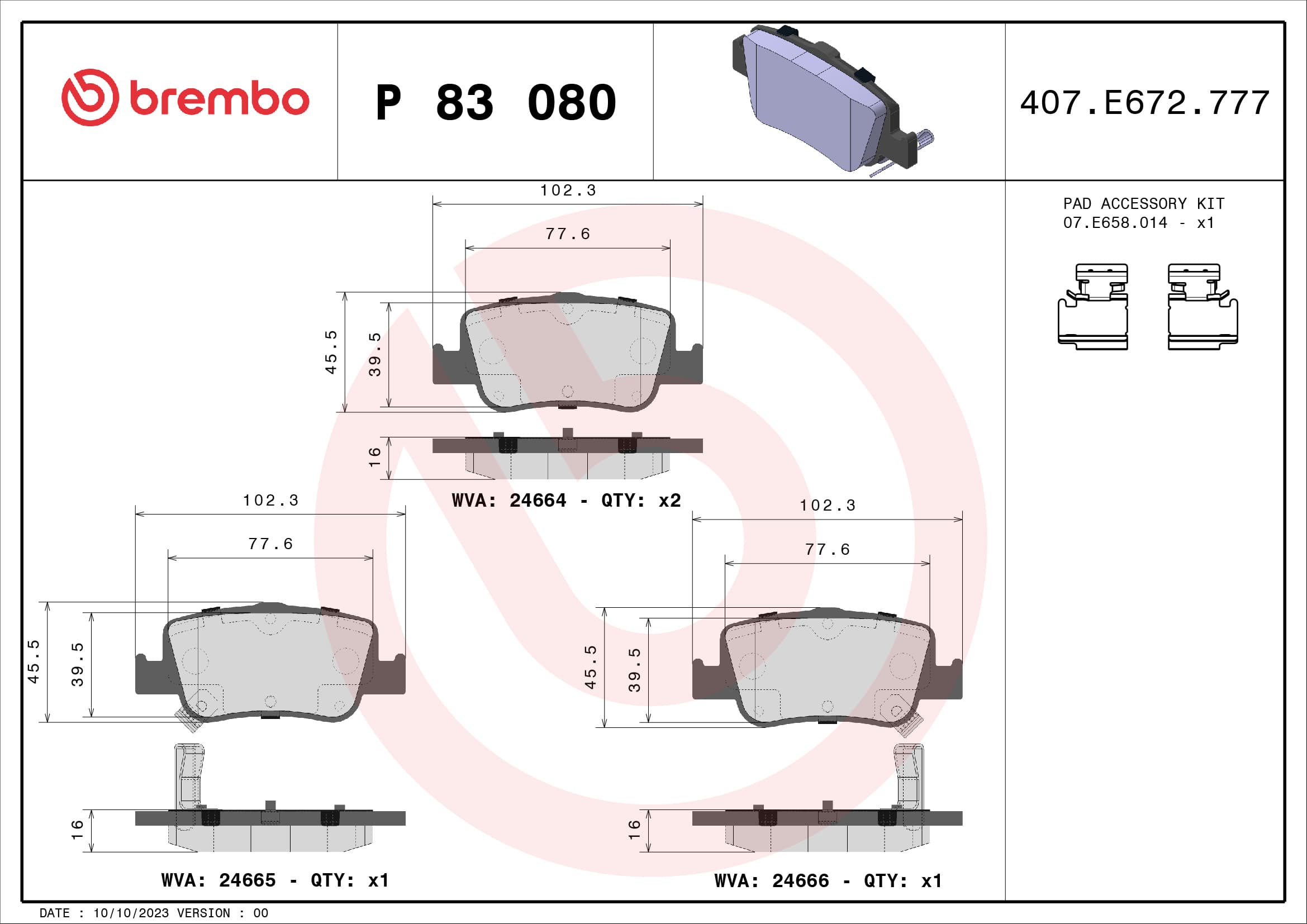 BREMBO Sada brzdových platničiek kotúčovej brzdy P83080 1