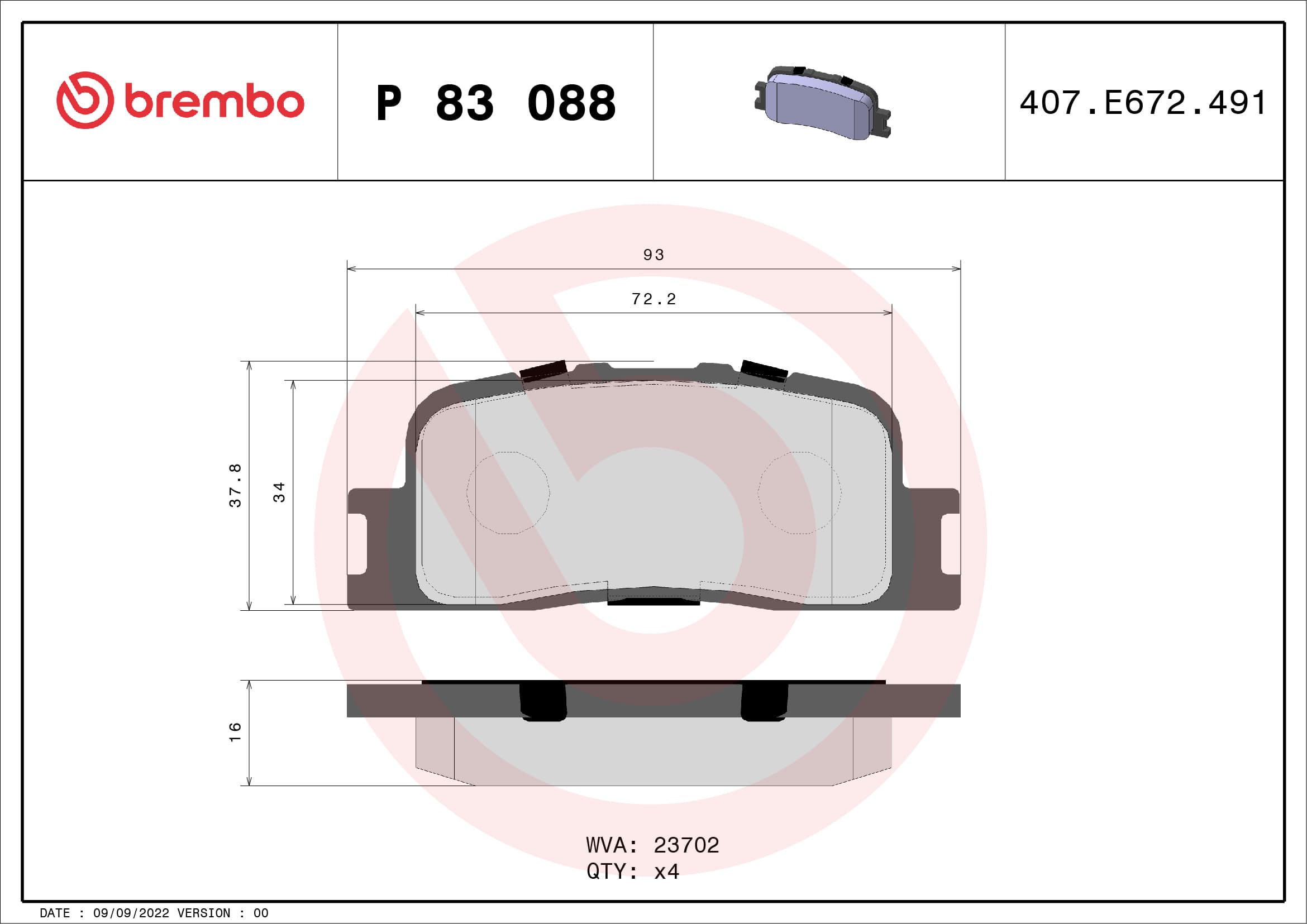 BREMBO Sada brzdových platničiek kotúčovej brzdy P83088 1