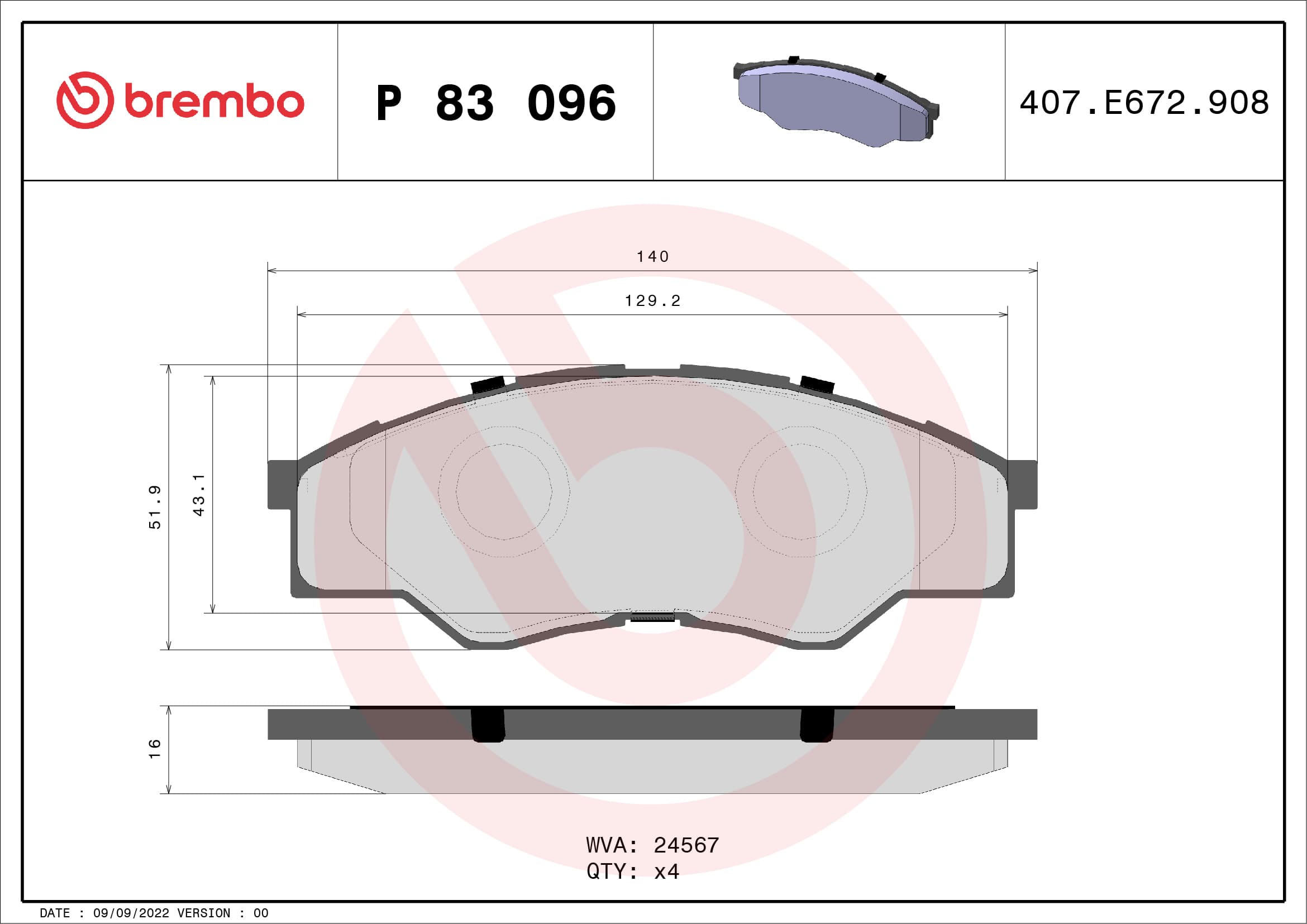 BREMBO Sada brzdových platničiek kotúčovej brzdy P83096 1