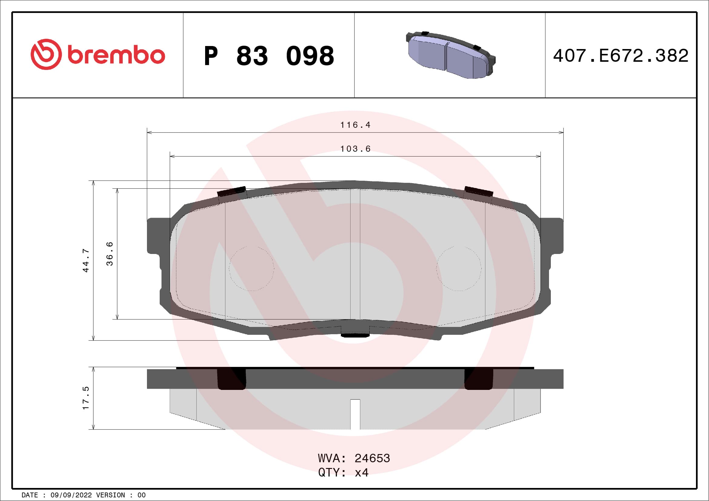 BREMBO Sada brzdových platničiek kotúčovej brzdy P83098 1