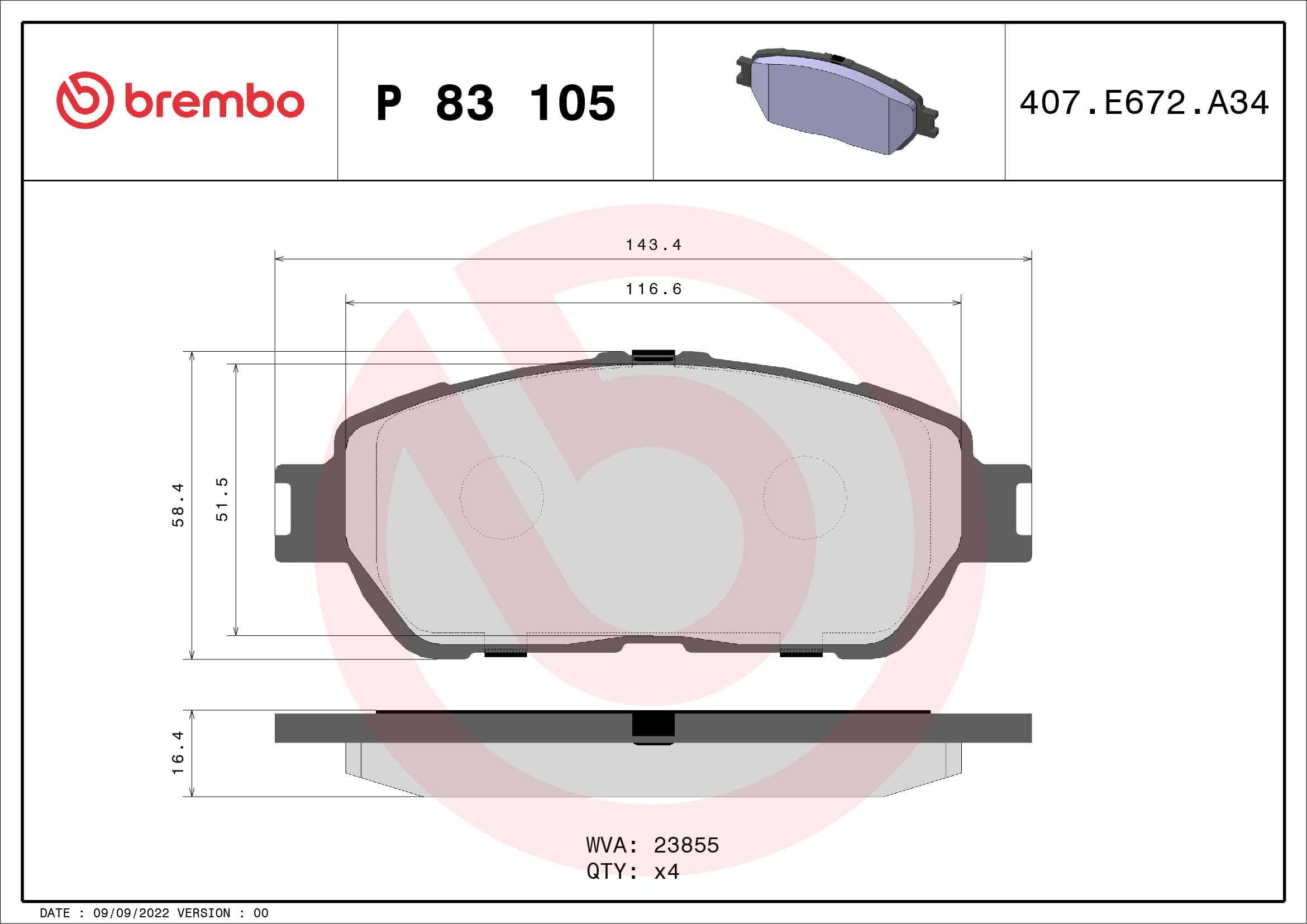 BREMBO Sada brzdových platničiek kotúčovej brzdy P83105 1