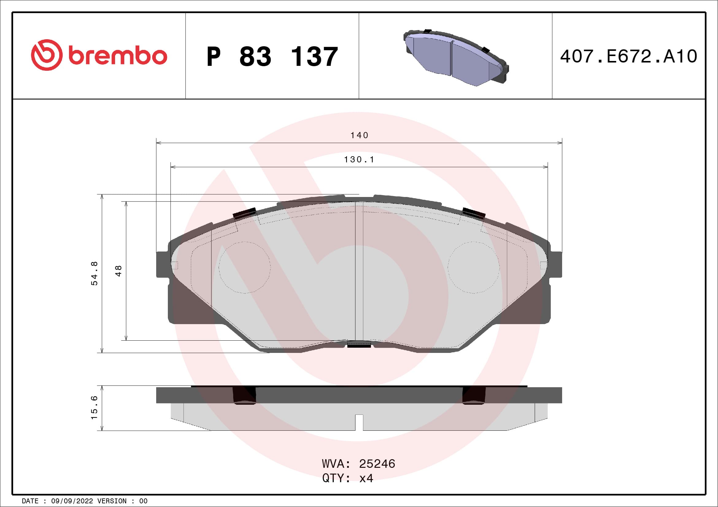 BREMBO Sada brzdových platničiek kotúčovej brzdy P83137 1