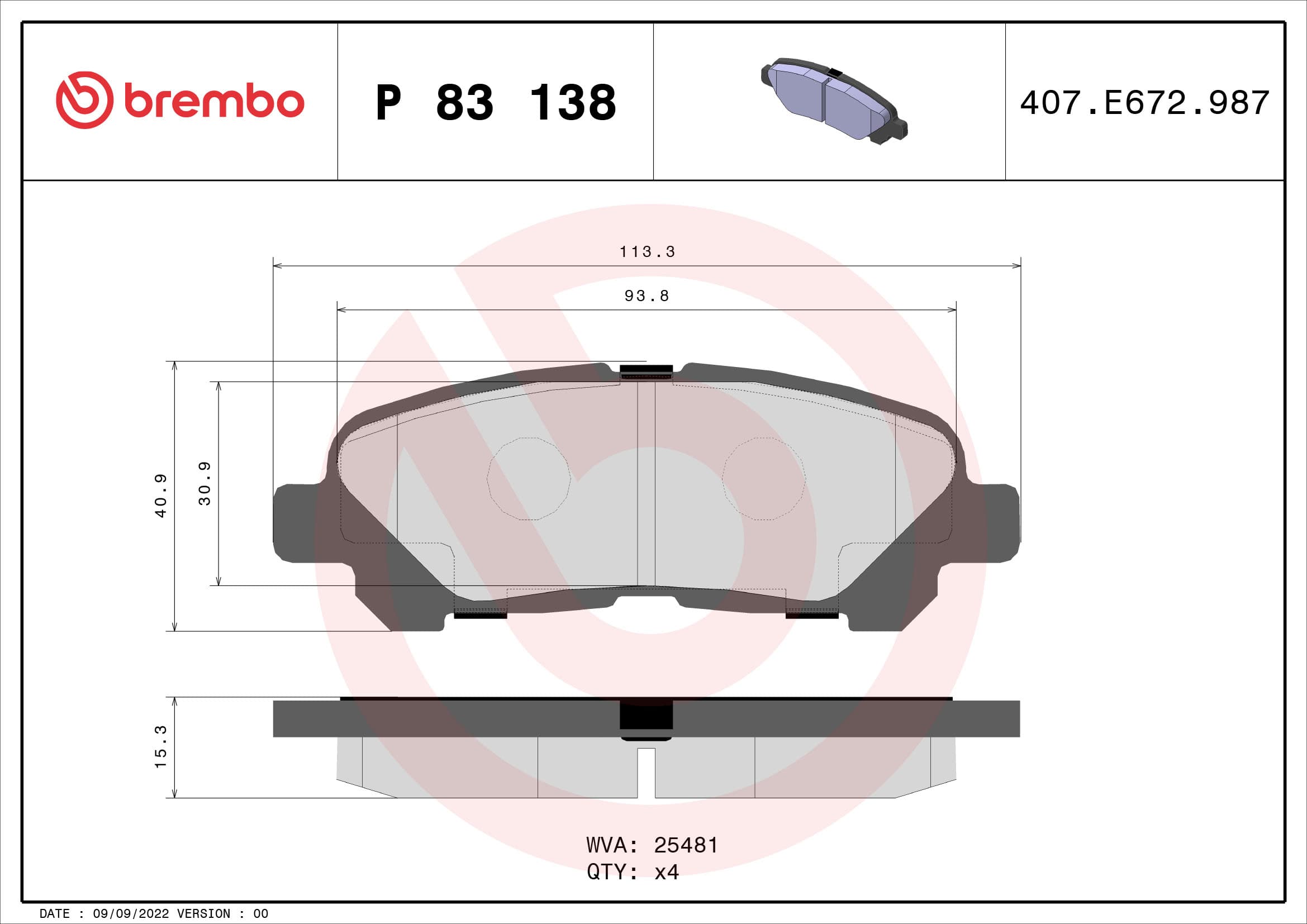 BREMBO Sada brzdových platničiek kotúčovej brzdy P83138 1