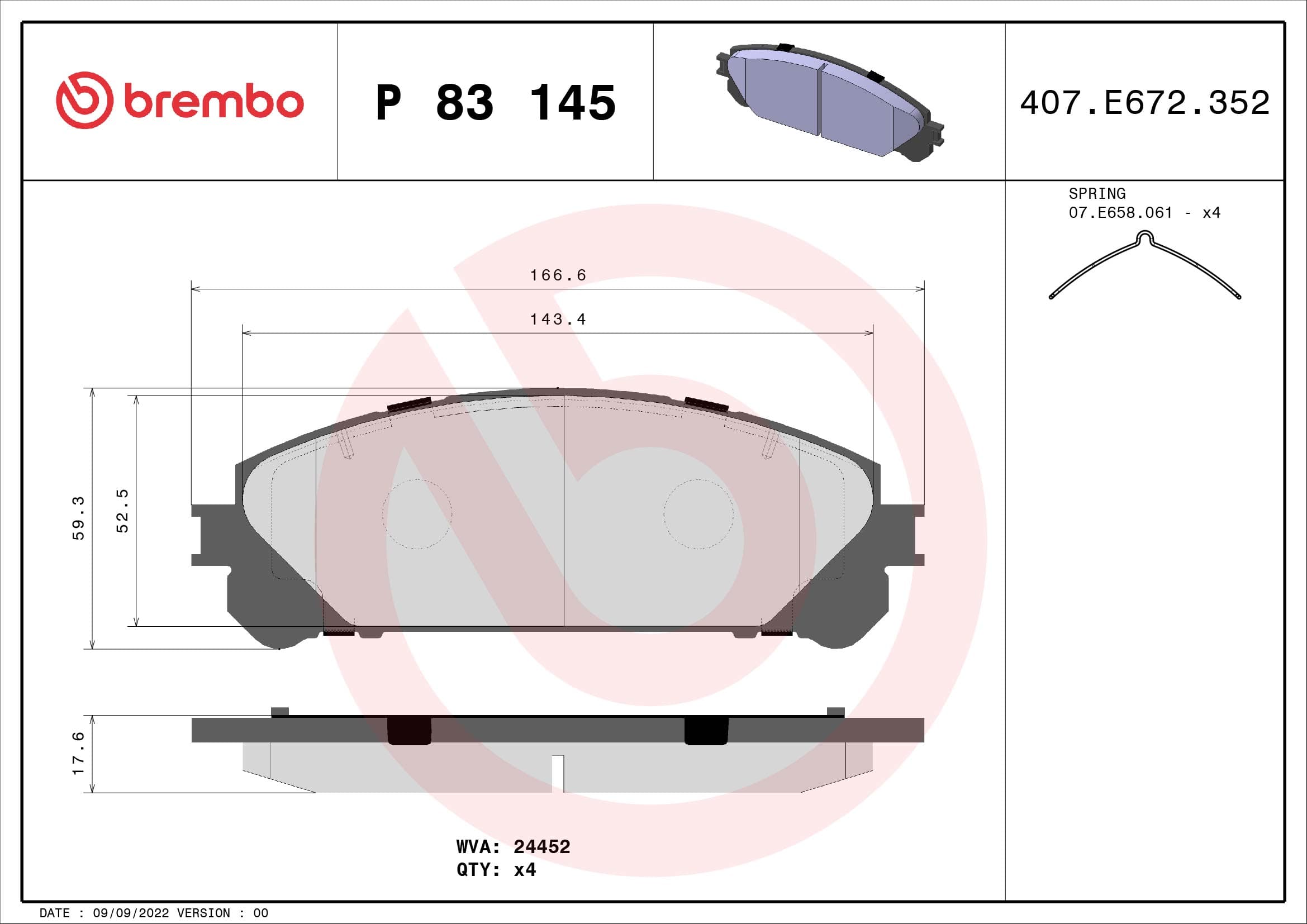 BREMBO Sada brzdových platničiek kotúčovej brzdy P83145 1
