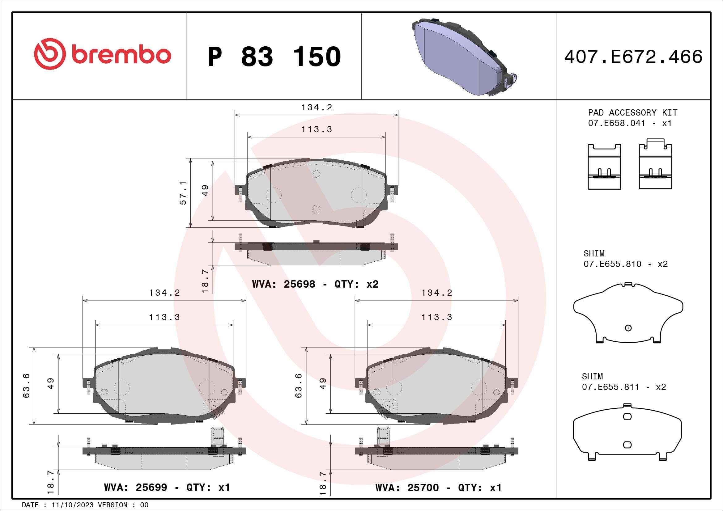 BREMBO Sada brzdových platničiek kotúčovej brzdy P83150 1
