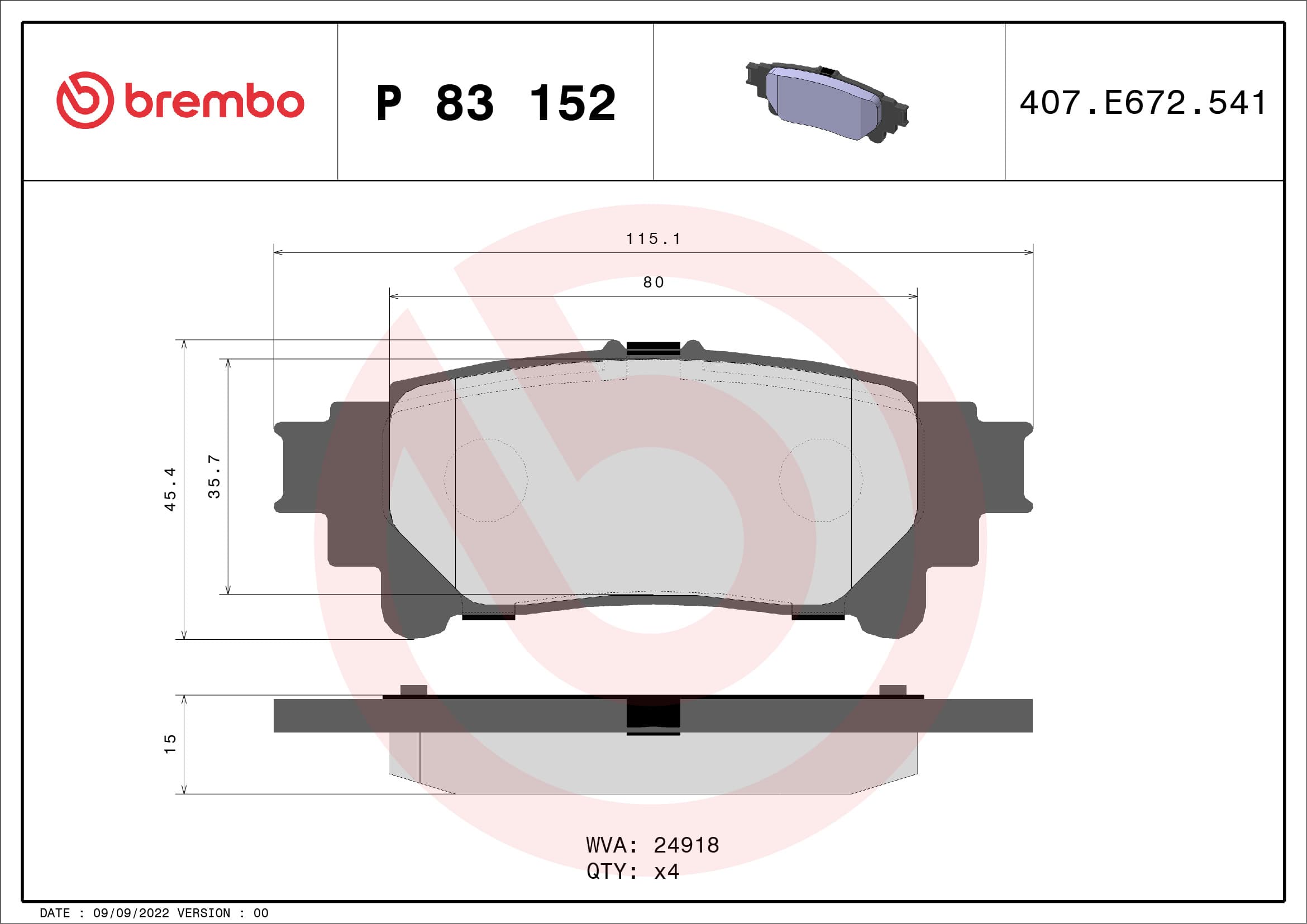 BREMBO Sada brzdových platničiek kotúčovej brzdy P83152 1