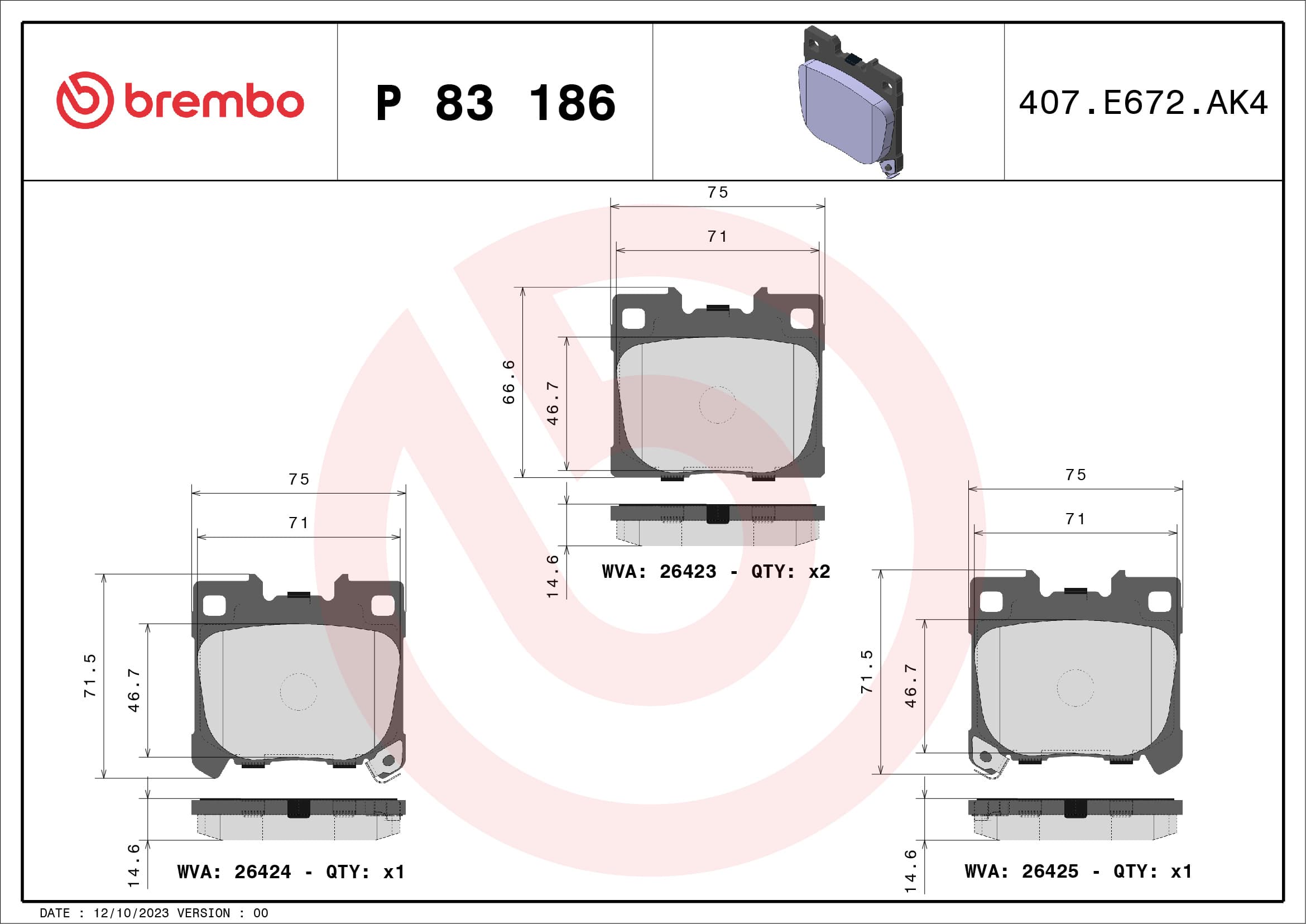BREMBO Sada brzdových platničiek kotúčovej brzdy P 83 186 1