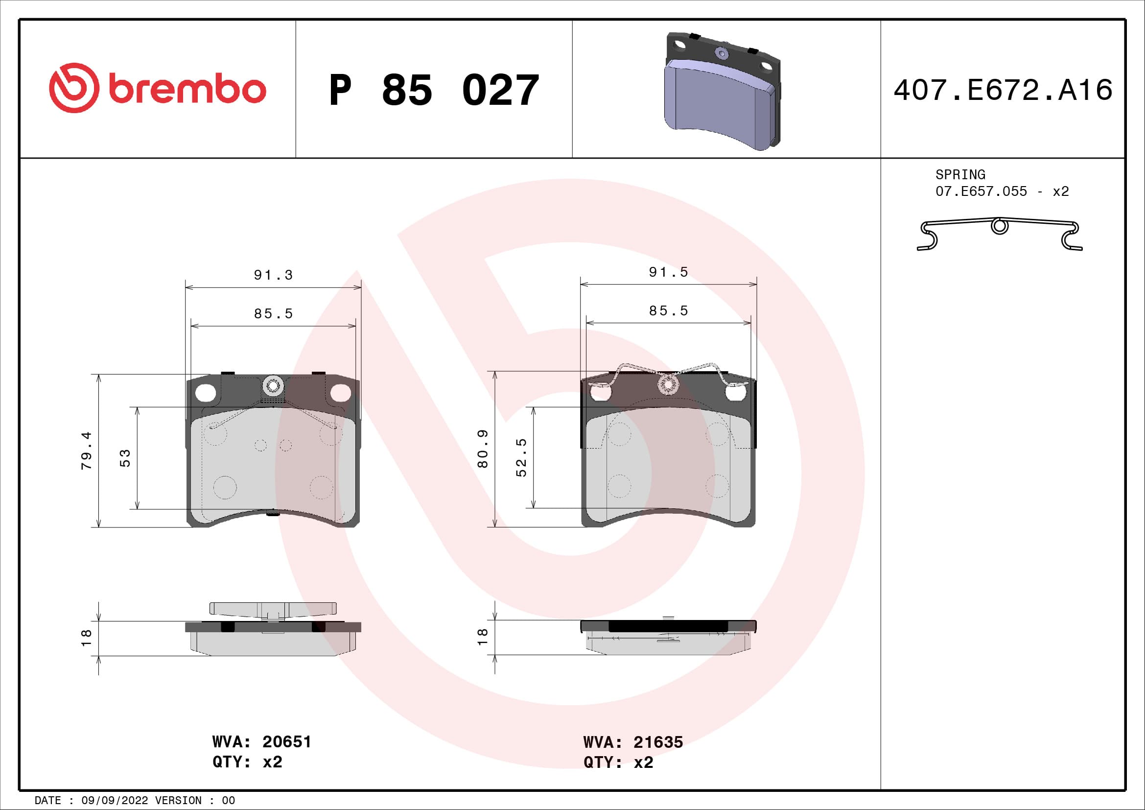 BREMBO Sada brzdových platničiek kotúčovej brzdy P85027 1
