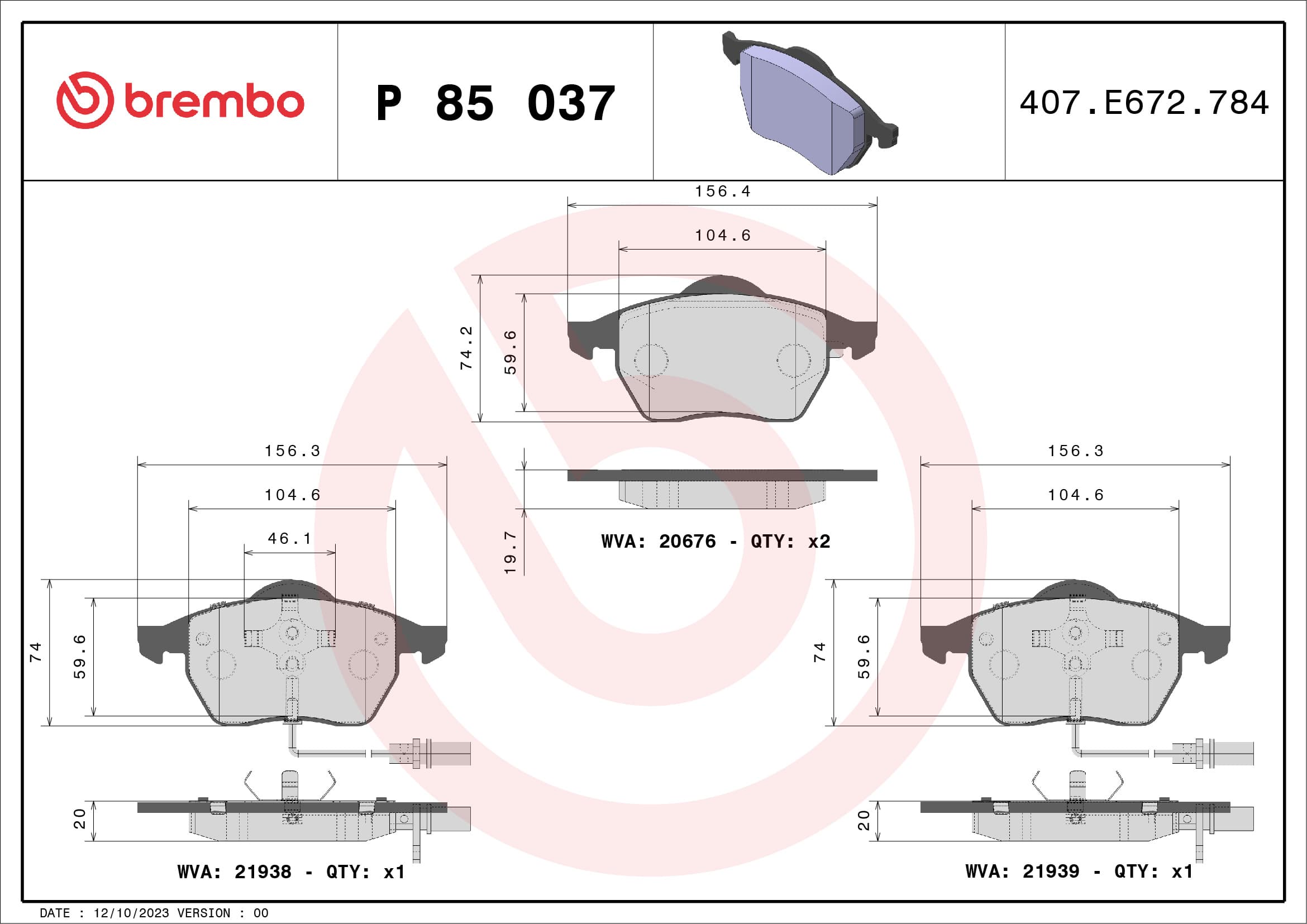 BREMBO Sada brzdových platničiek kotúčovej brzdy P85037 1