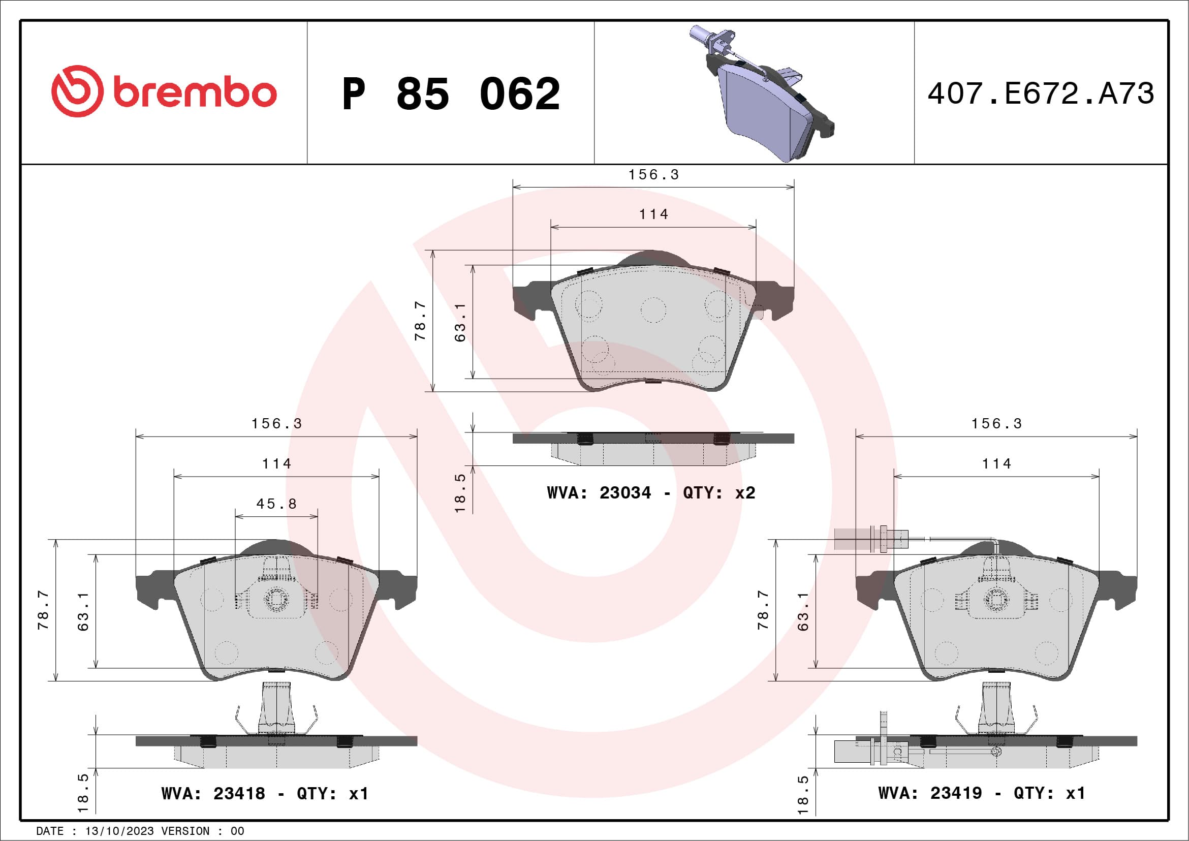 BREMBO Sada brzdových platničiek kotúčovej brzdy P85062 1