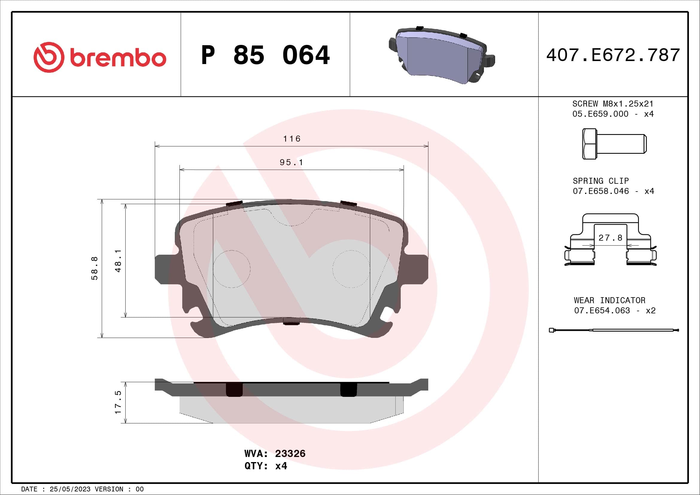 BREMBO Sada brzdových platničiek kotúčovej brzdy P85064 1