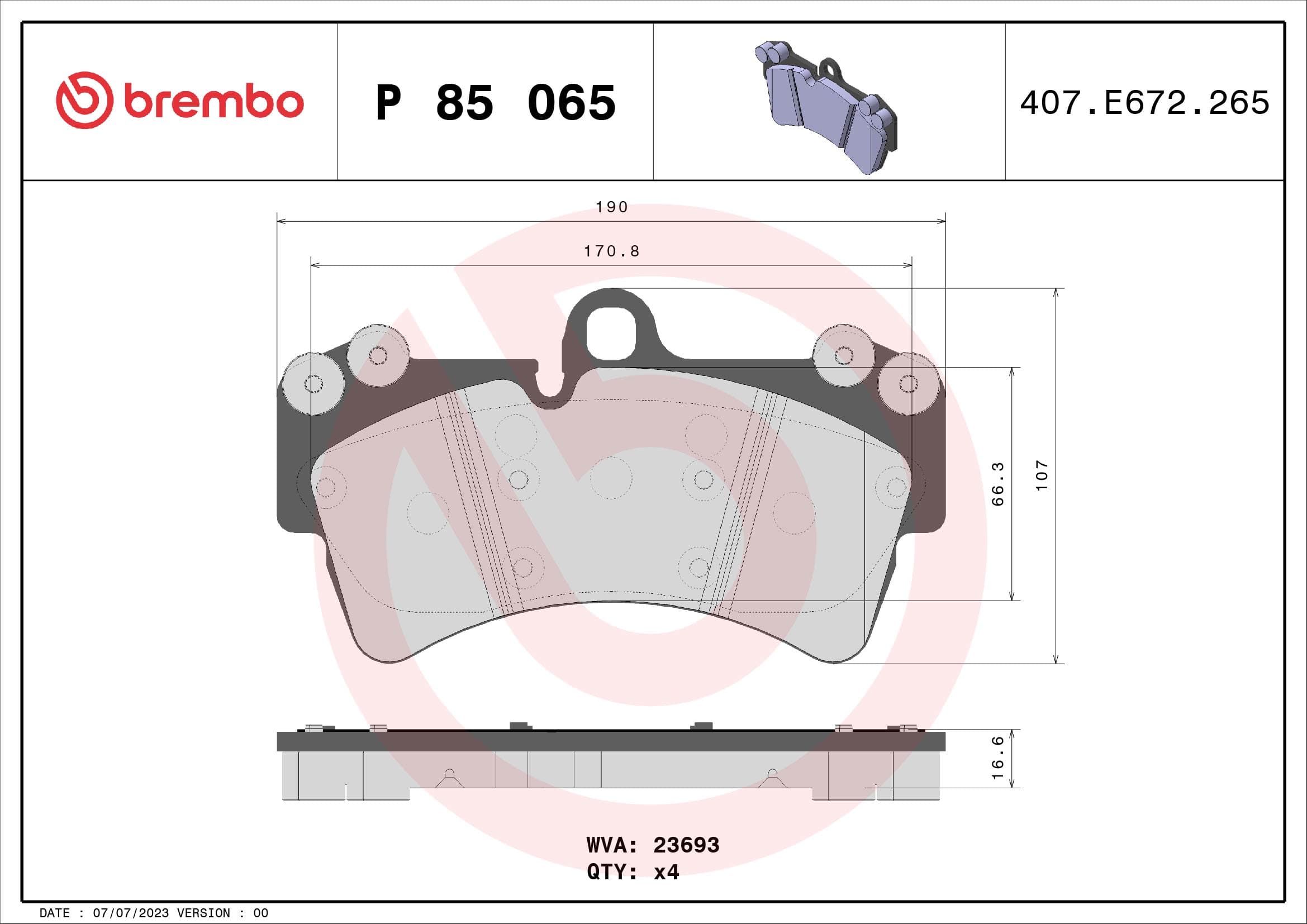 BREMBO Sada brzdových platničiek kotúčovej brzdy P85065 1