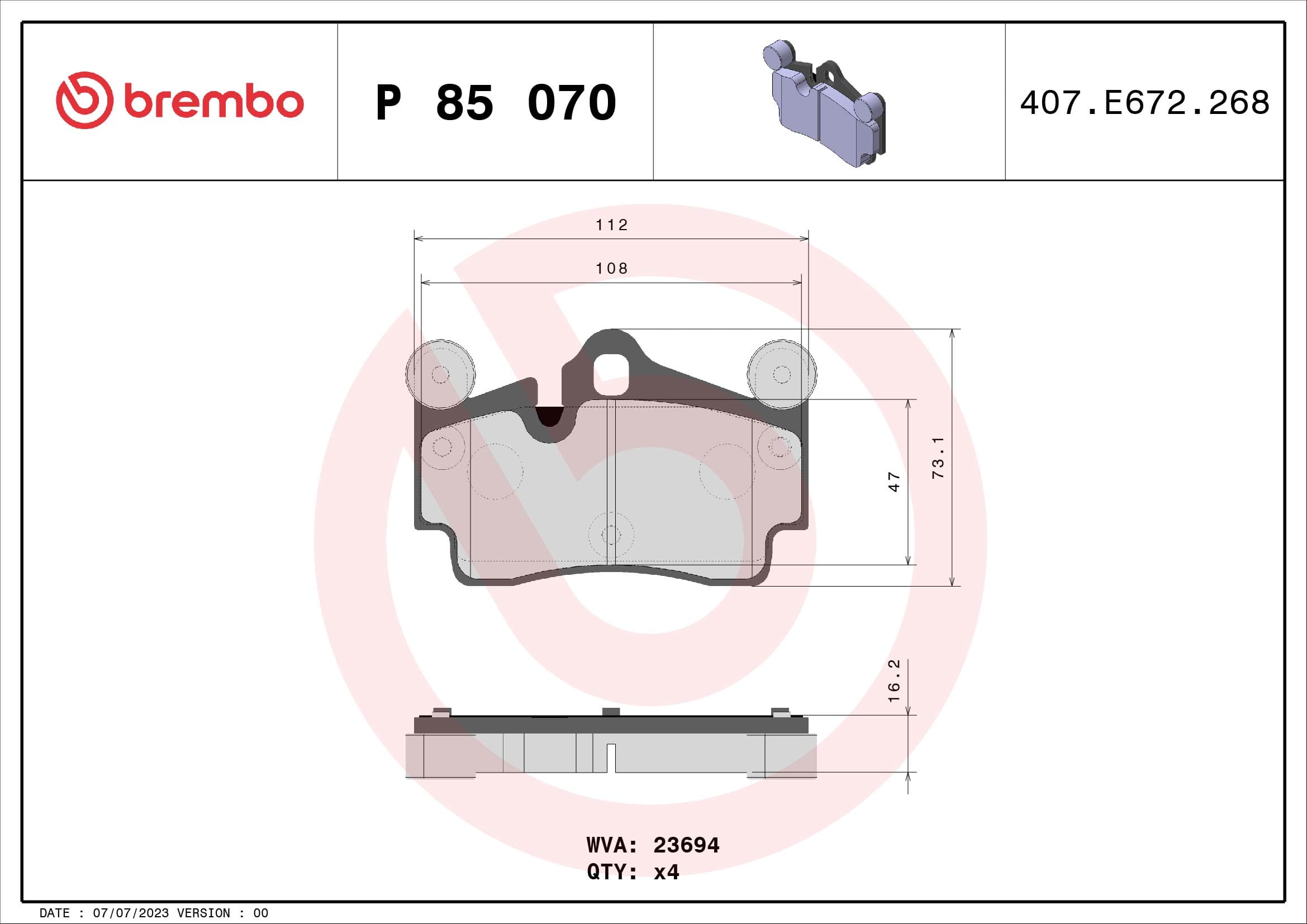 BREMBO Sada brzdových platničiek kotúčovej brzdy P85070 1