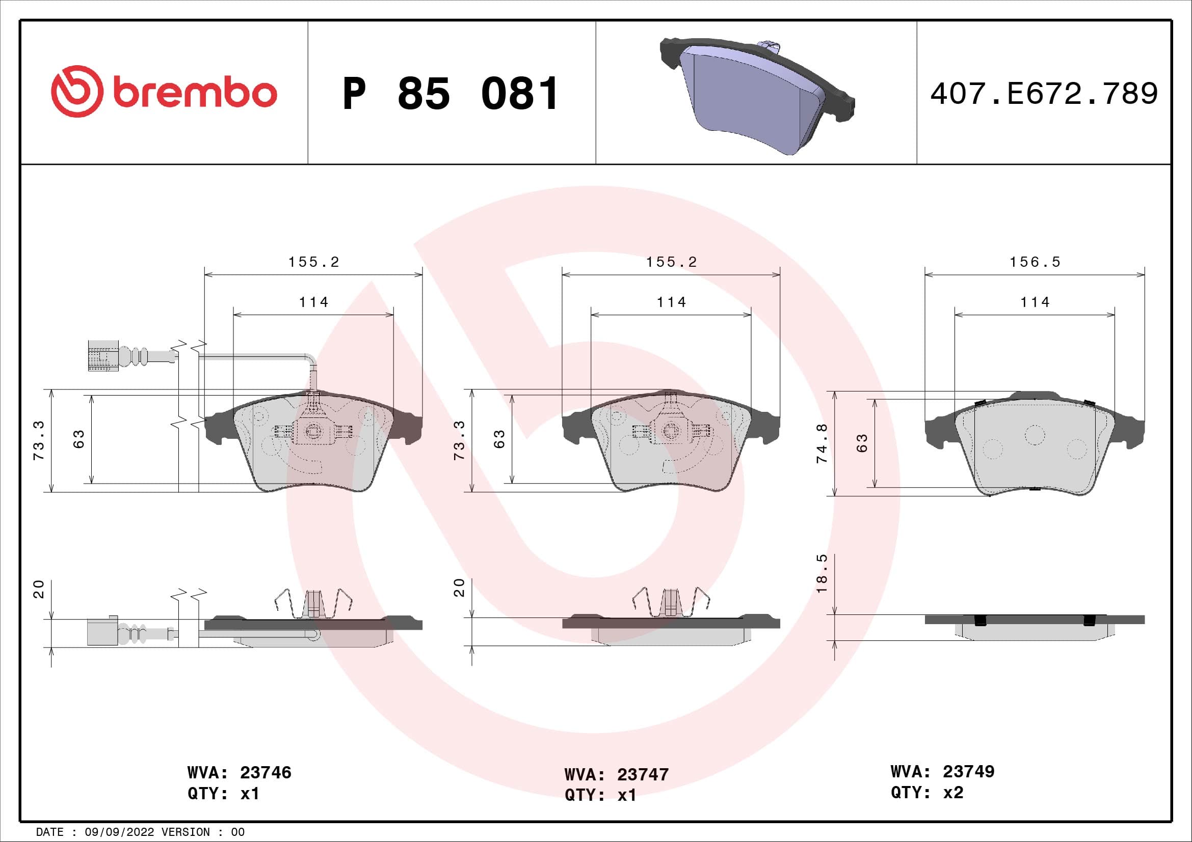BREMBO Sada brzdových platničiek kotúčovej brzdy P85081 1
