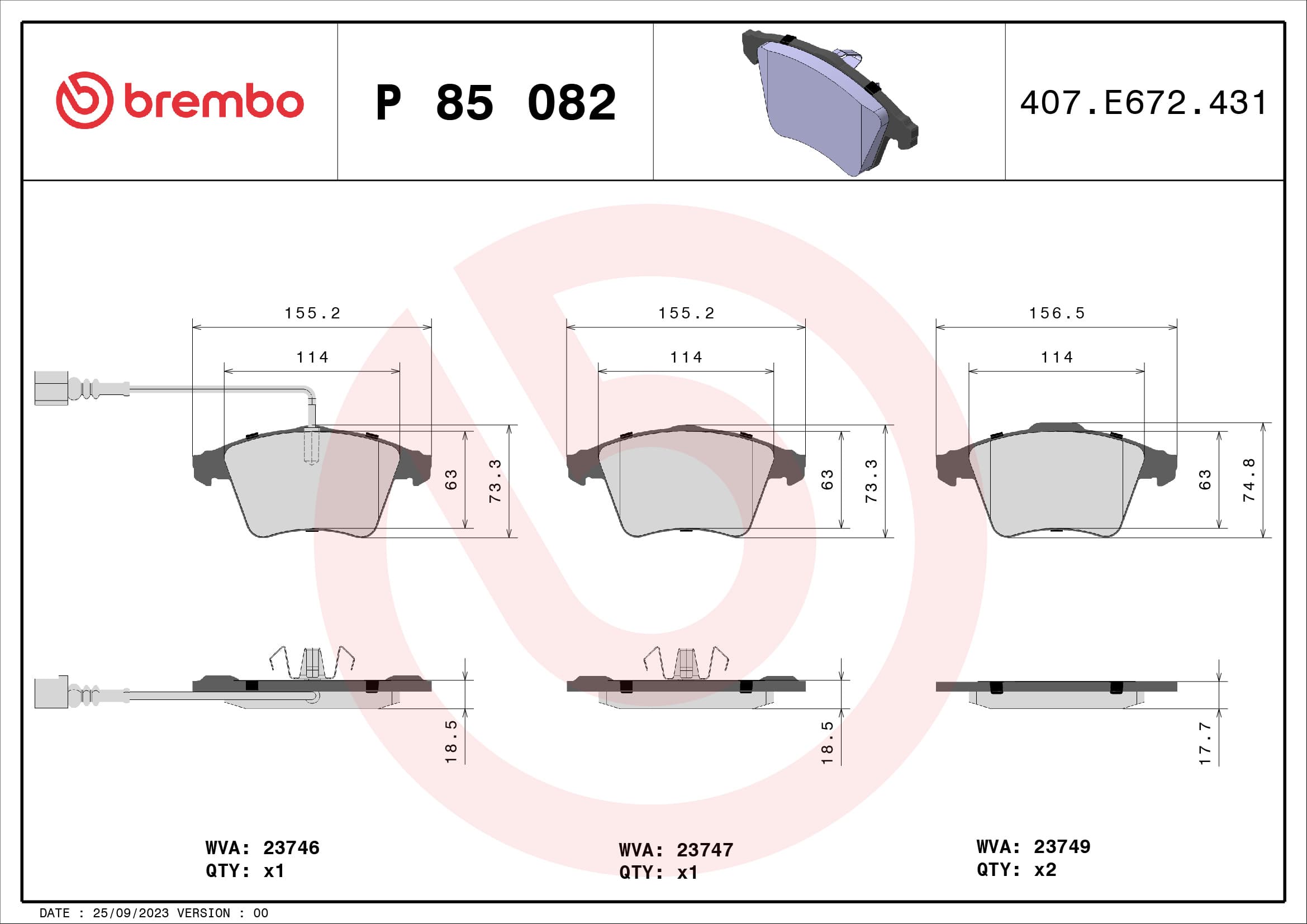 BREMBO Sada brzdových platničiek kotúčovej brzdy P85082 1