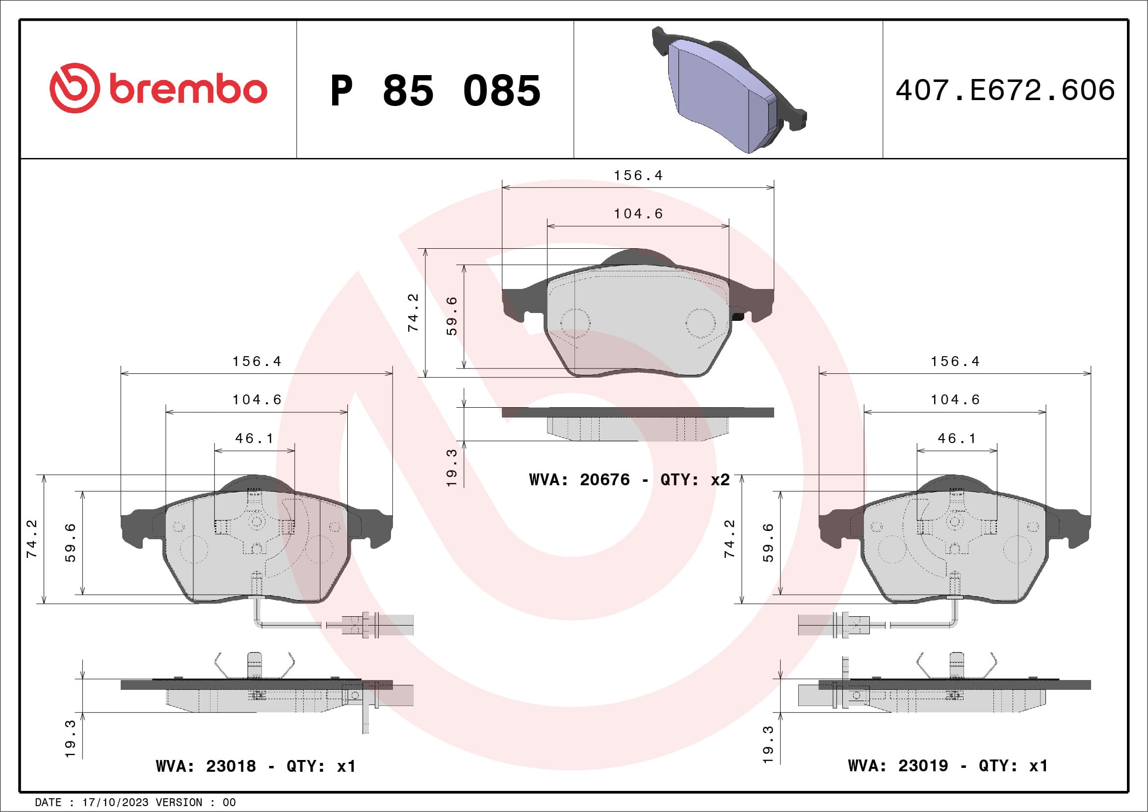 BREMBO Sada brzdových platničiek kotúčovej brzdy P85085 1