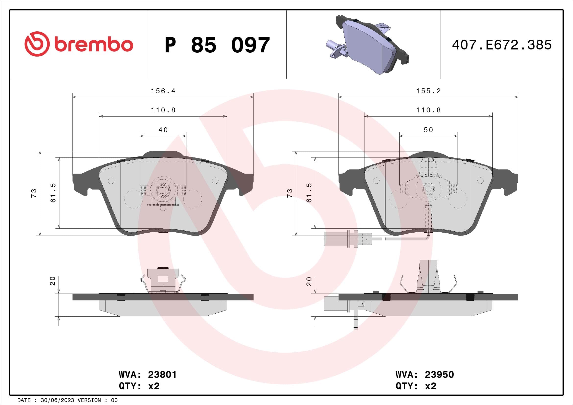 BREMBO Sada brzdových platničiek kotúčovej brzdy P85097 1
