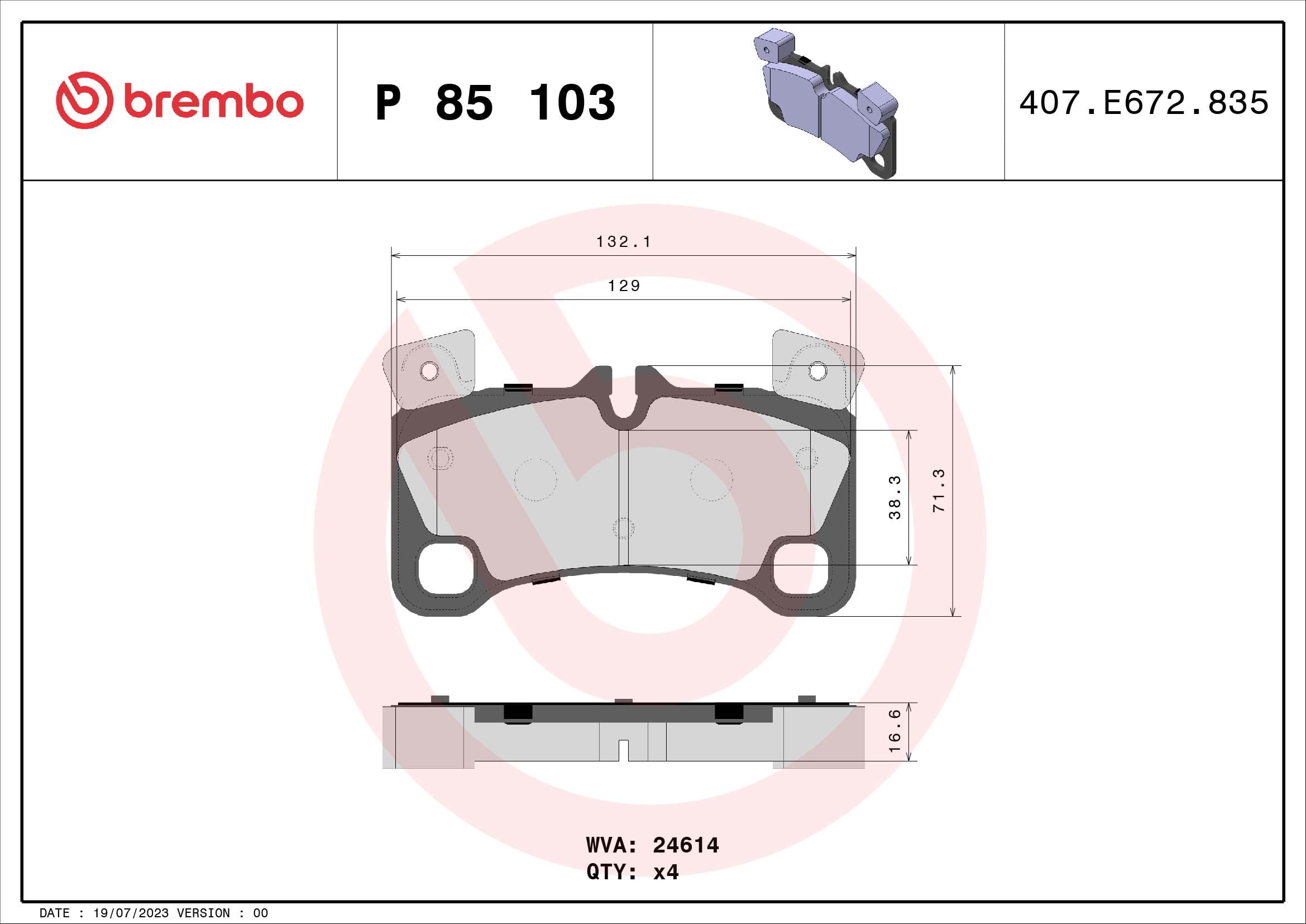 BREMBO Sada brzdových platničiek kotúčovej brzdy P85103 1