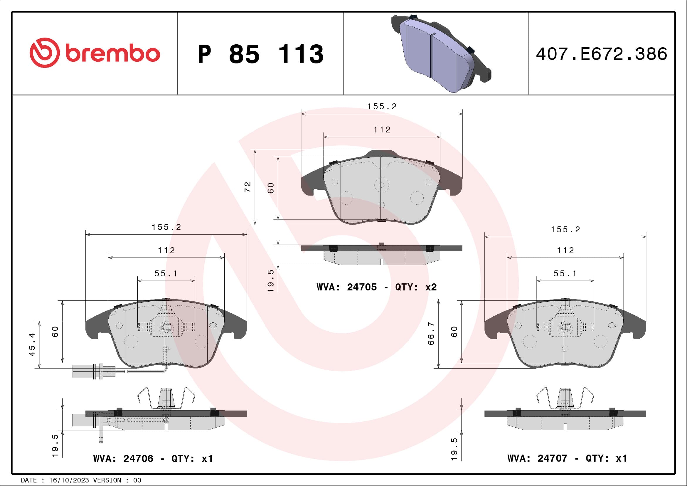 BREMBO Sada brzdových platničiek kotúčovej brzdy P85113 1