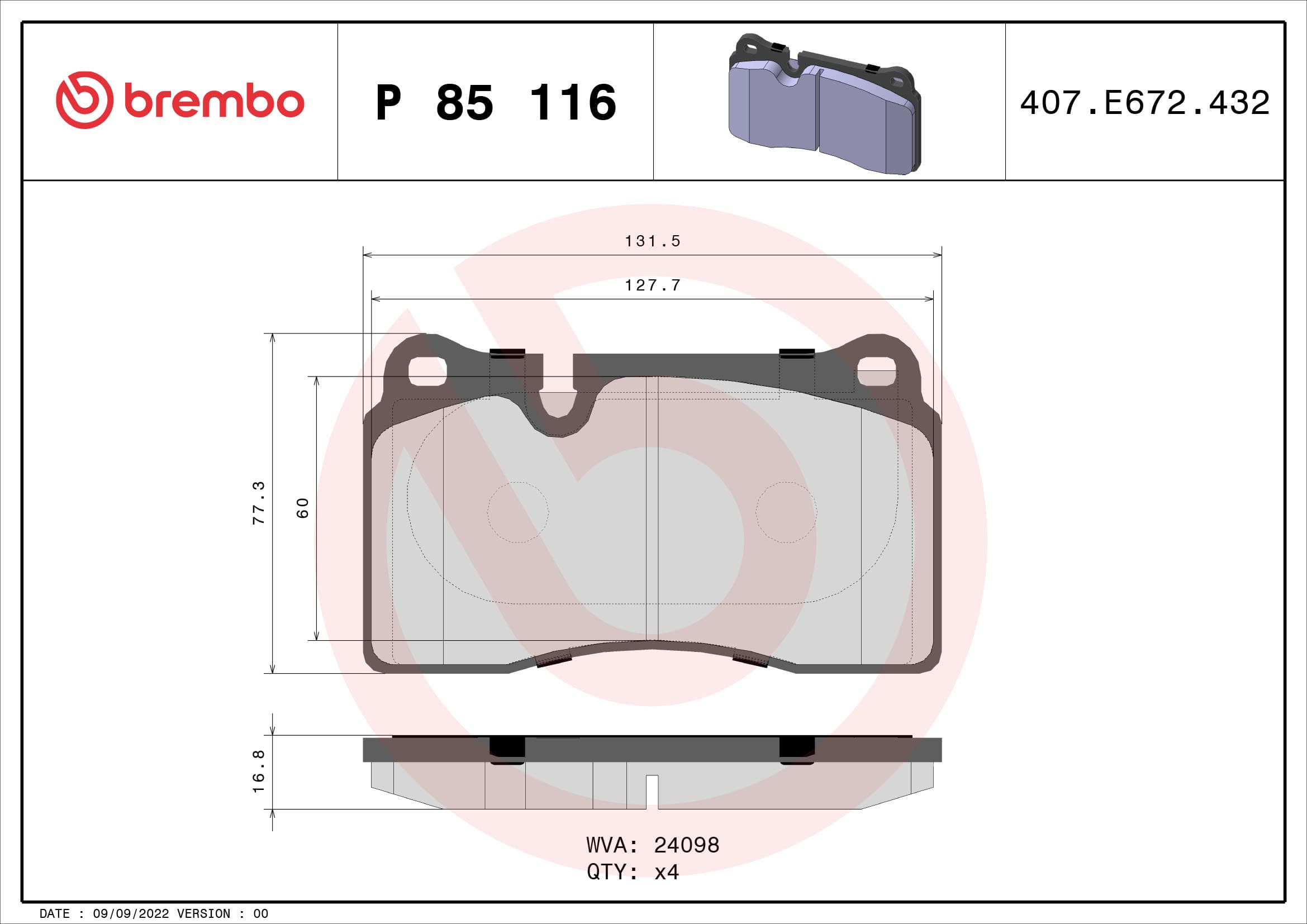 BREMBO Sada brzdových platničiek kotúčovej brzdy P85116 1