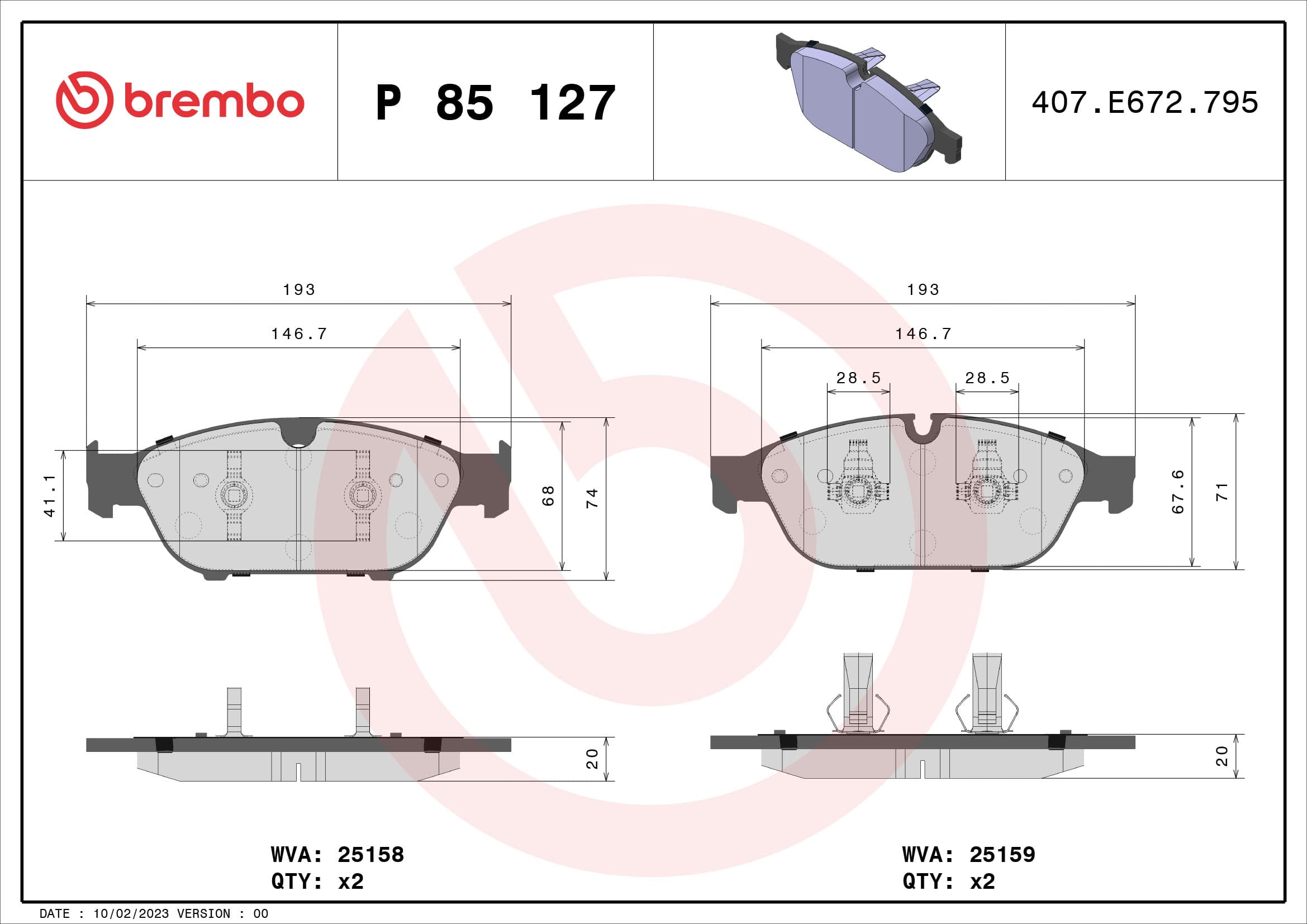 BREMBO Sada brzdových platničiek kotúčovej brzdy P85127 1