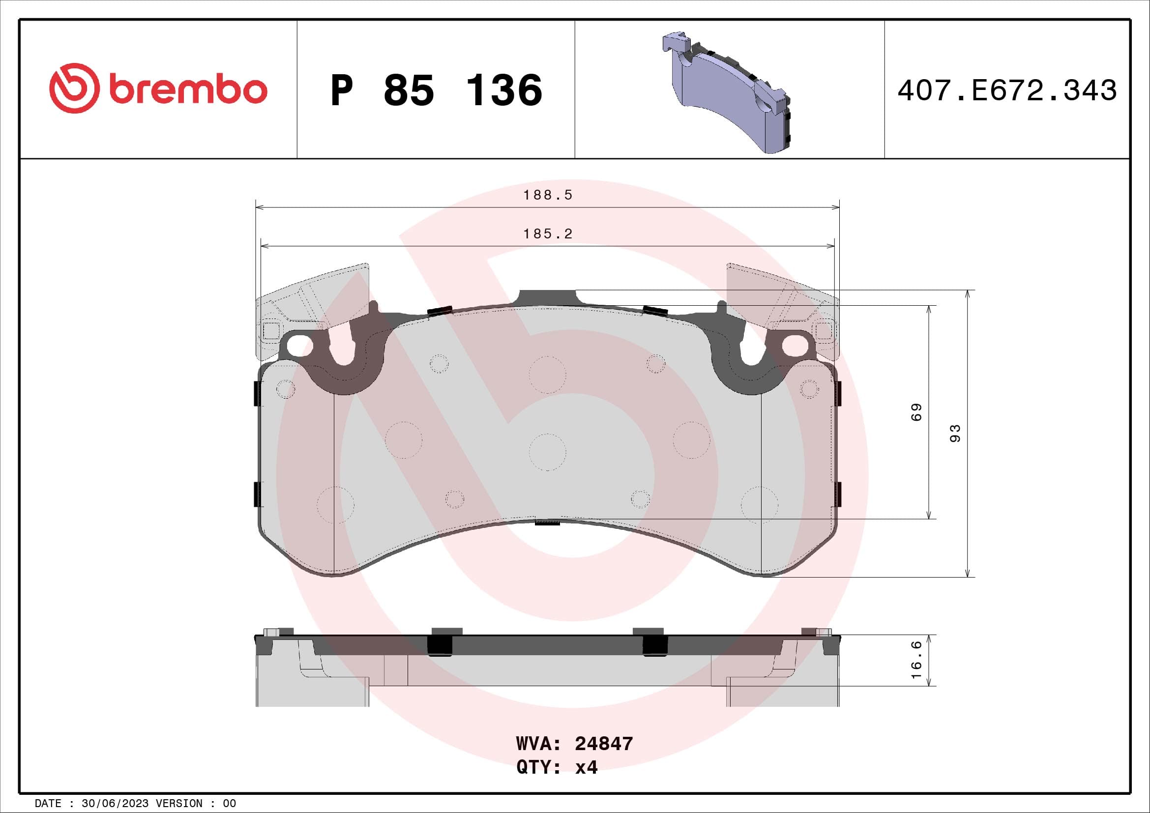 BREMBO Sada brzdových platničiek kotúčovej brzdy P85136 1