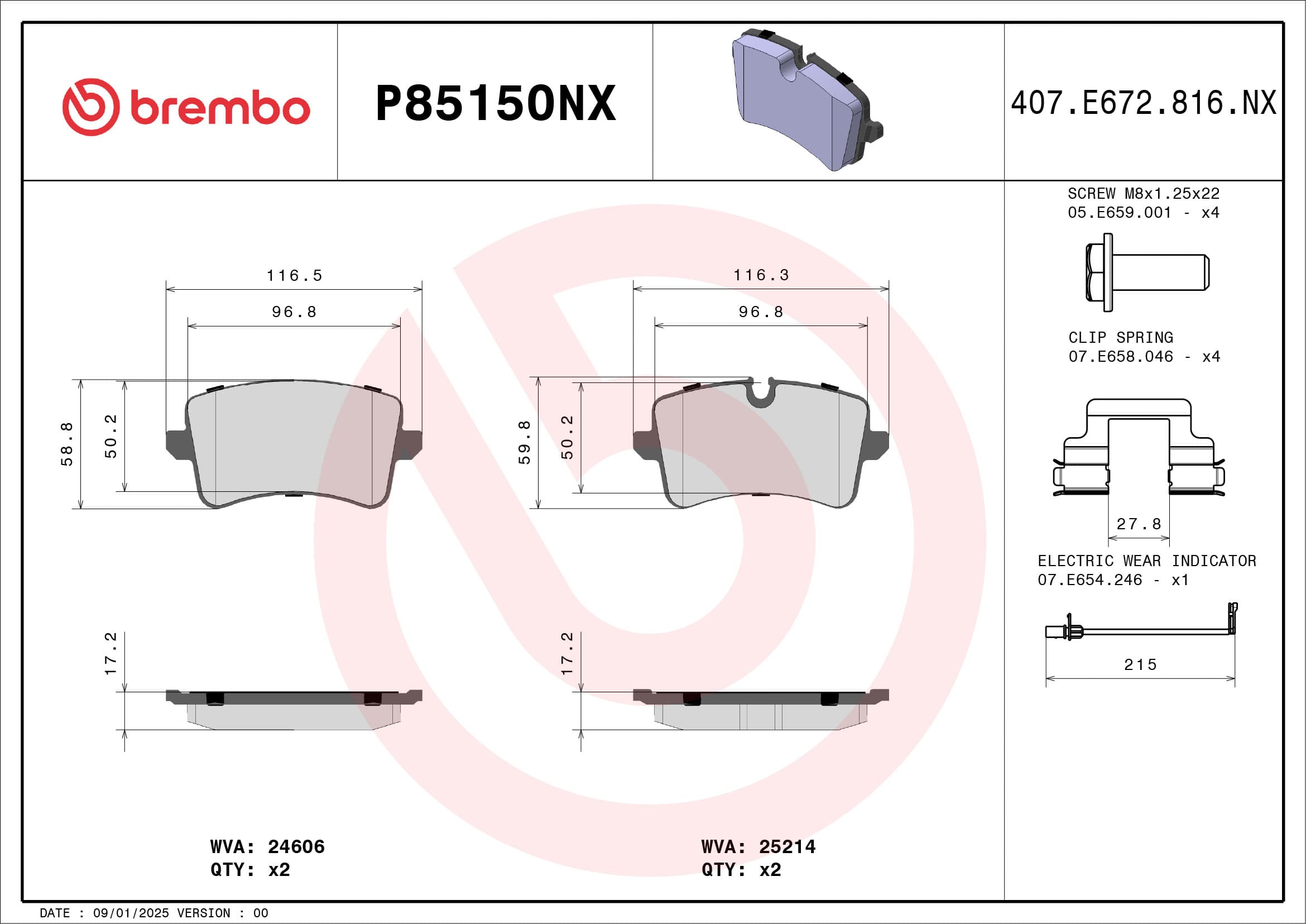BREMBO Sada brzdových platničiek kotúčovej brzdy P85150NX 1