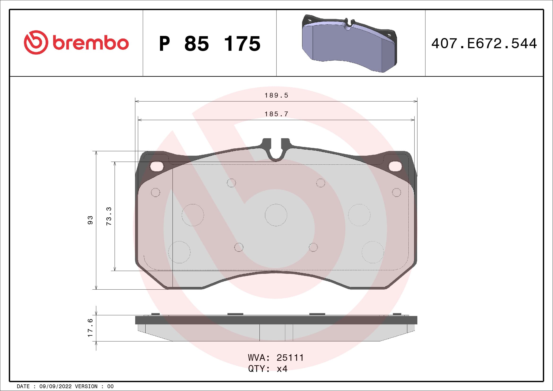 BREMBO Sada brzdových platničiek kotúčovej brzdy P85175 1