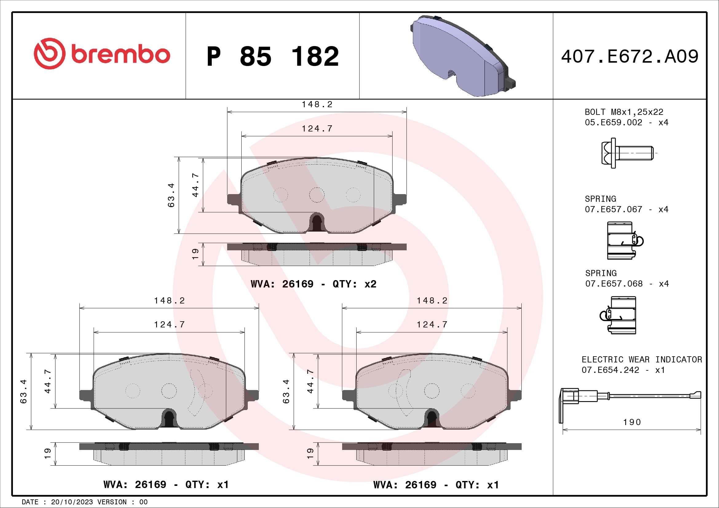 BREMBO Sada brzdových platničiek kotúčovej brzdy P 85 182 1