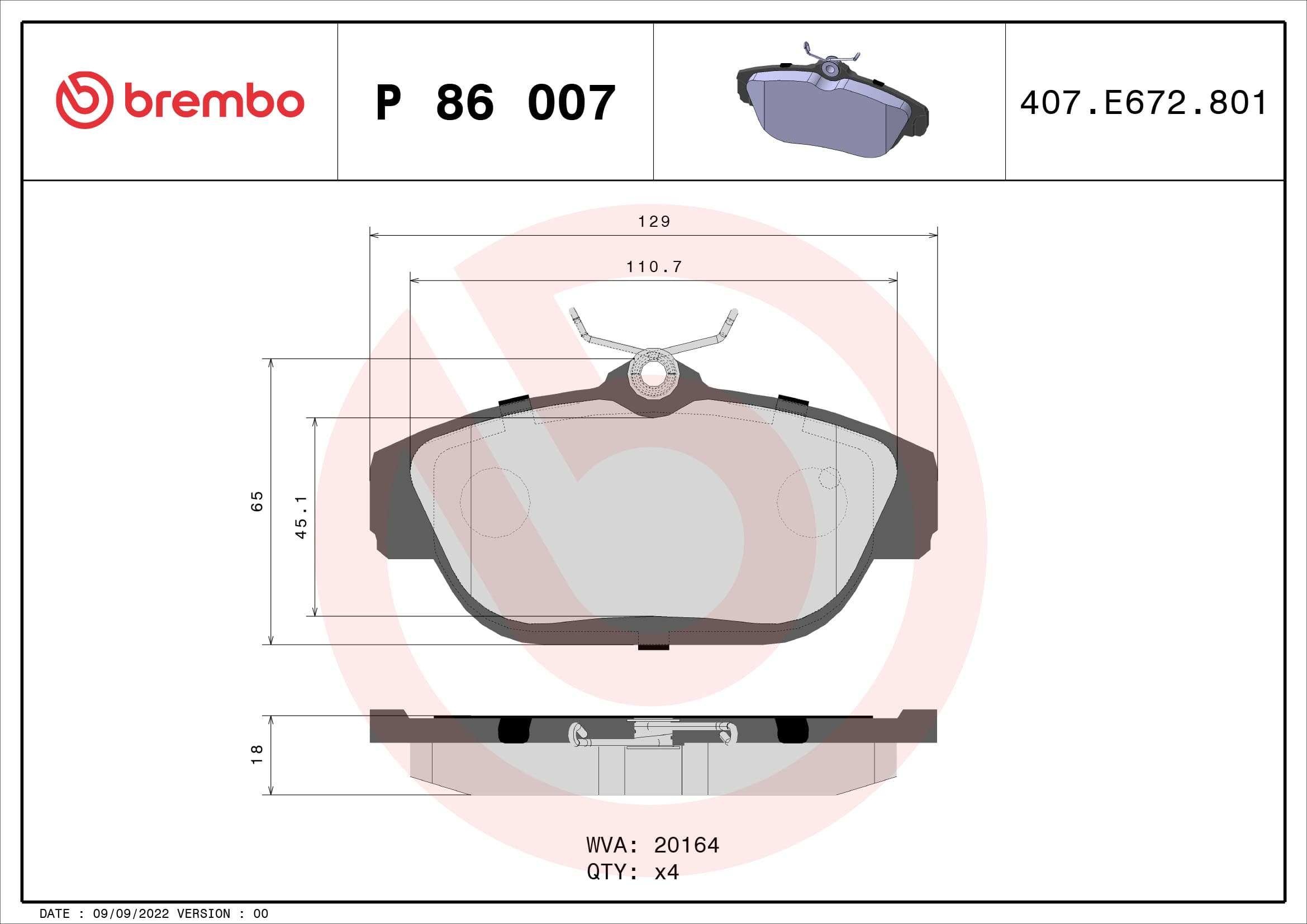 BREMBO Sada brzdových platničiek kotúčovej brzdy P86007 1