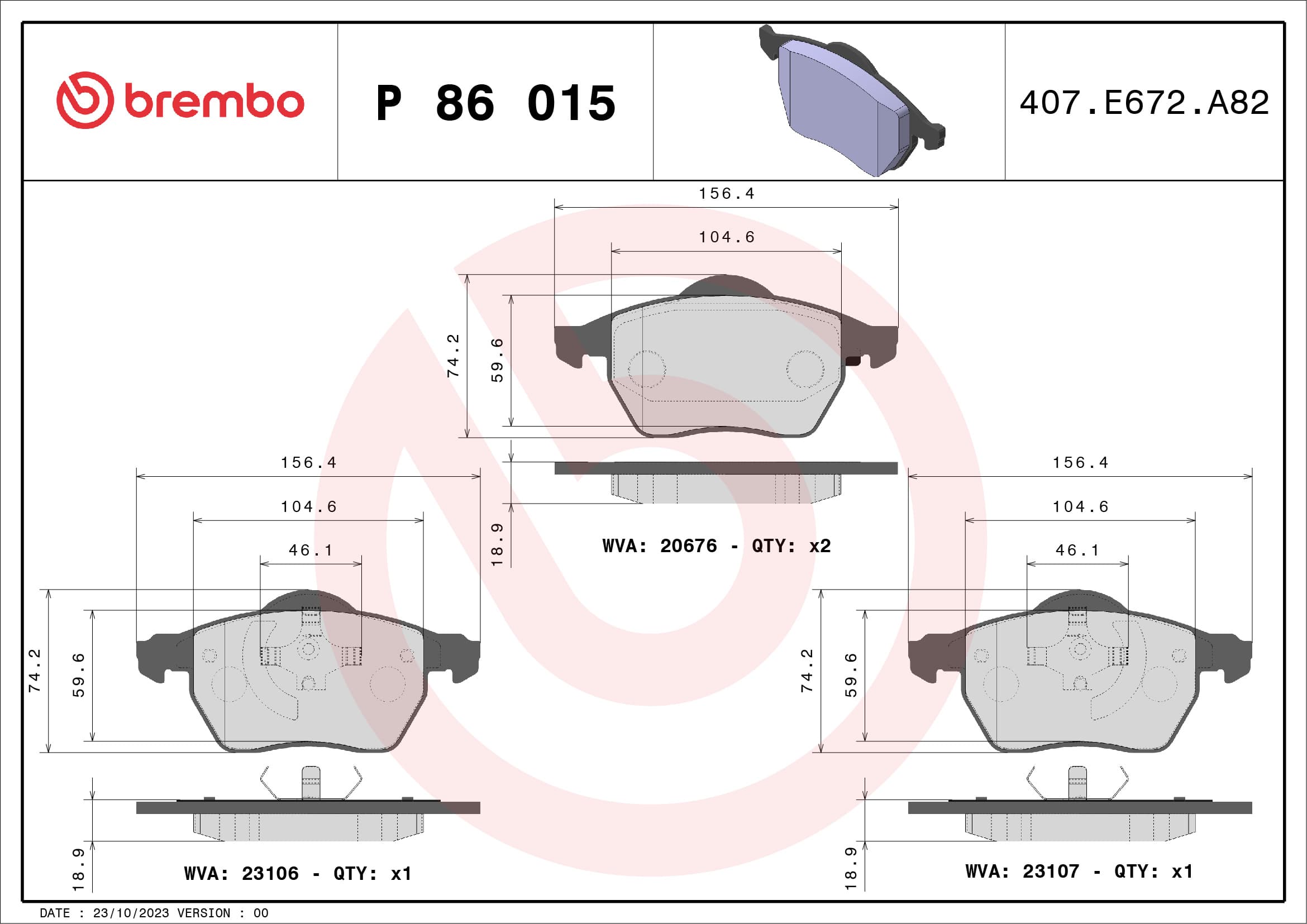 BREMBO Sada brzdových platničiek kotúčovej brzdy P86015 1