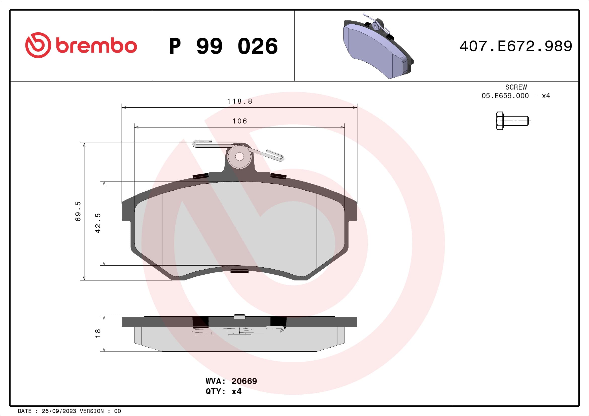 BREMBO Sada brzdových platničiek kotúčovej brzdy P99026 1