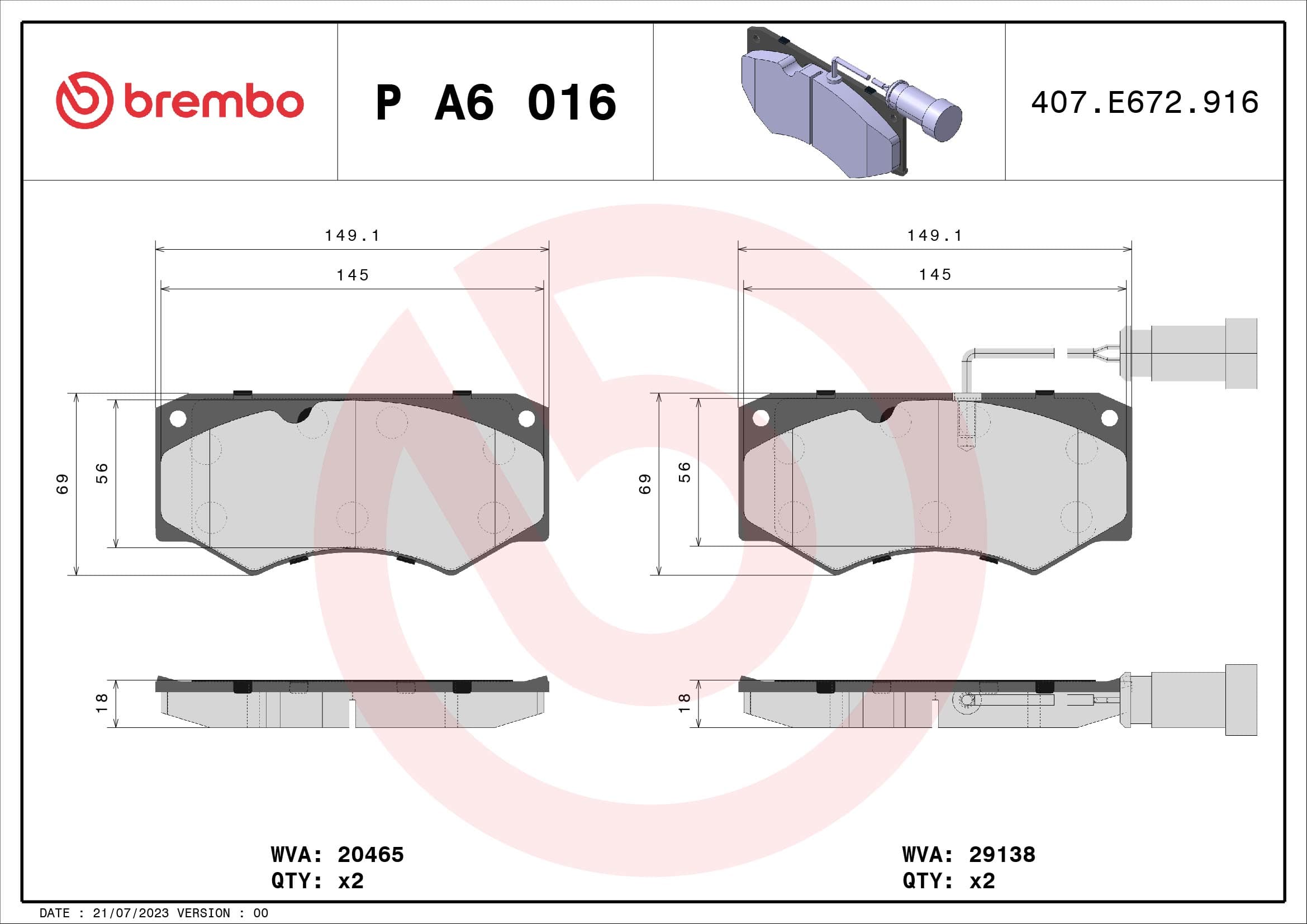 BREMBO Sada brzdových platničiek kotúčovej brzdy PA6016 1