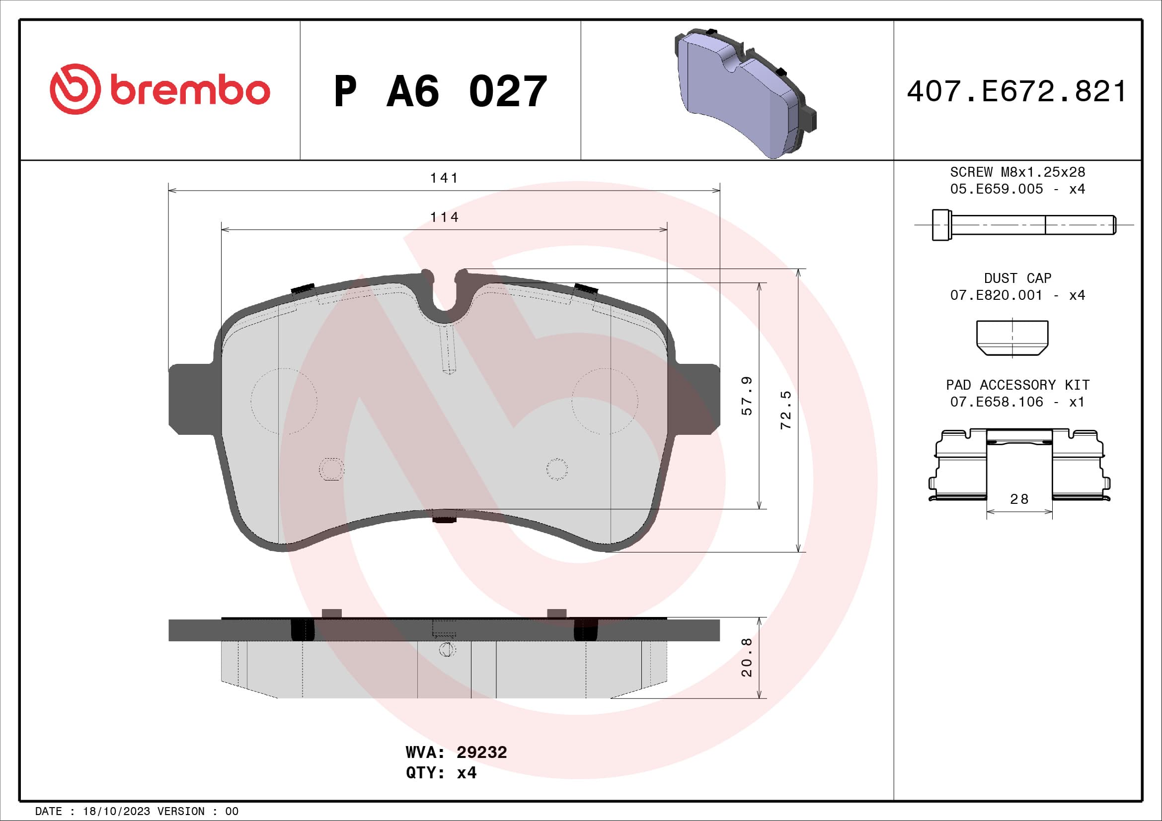 BREMBO Sada brzdových platničiek kotúčovej brzdy PA6027 1