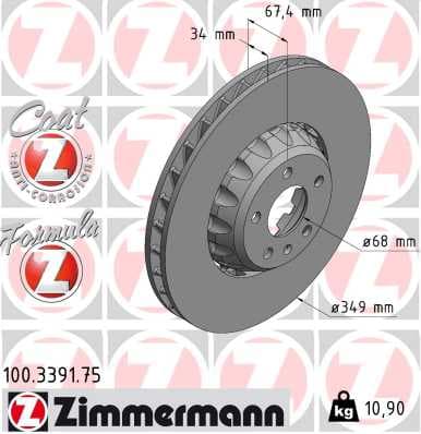 ZIMMERMANN Brzdový kotúč 100.3391.75 1