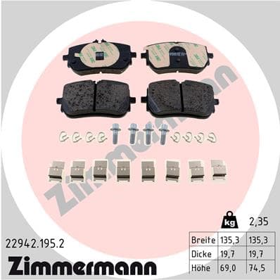 ZIMMERMANN Sada brzdových platničiek kotúčovej brzdy 22942.195.2 1