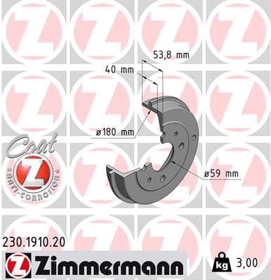 ZIMMERMANN Brzdový bubon 230.1910.20 1