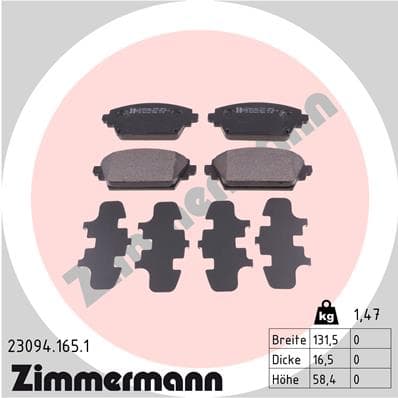 ZIMMERMANN Sada brzdových platničiek kotúčovej brzdy 230941651 1