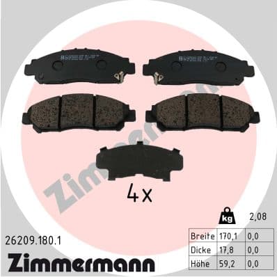 ZIMMERMANN Sada brzdových platničiek kotúčovej brzdy 26209.180.1 1
