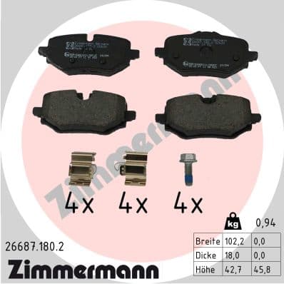 ZIMMERMANN Sada brzdových platničiek kotúčovej brzdy 26687.180.2 1