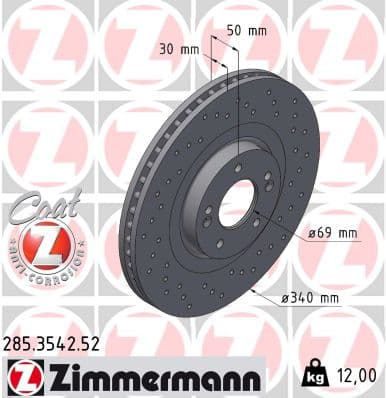 ZIMMERMANN Brzdový kotúč 285.3542.52 1