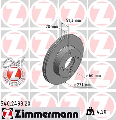 ZIMMERMANN Brzdový kotúč 540249820 1
