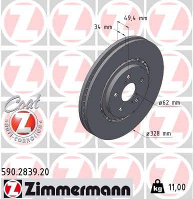 ZIMMERMANN Brzdový kotúč 590.2839.20 1