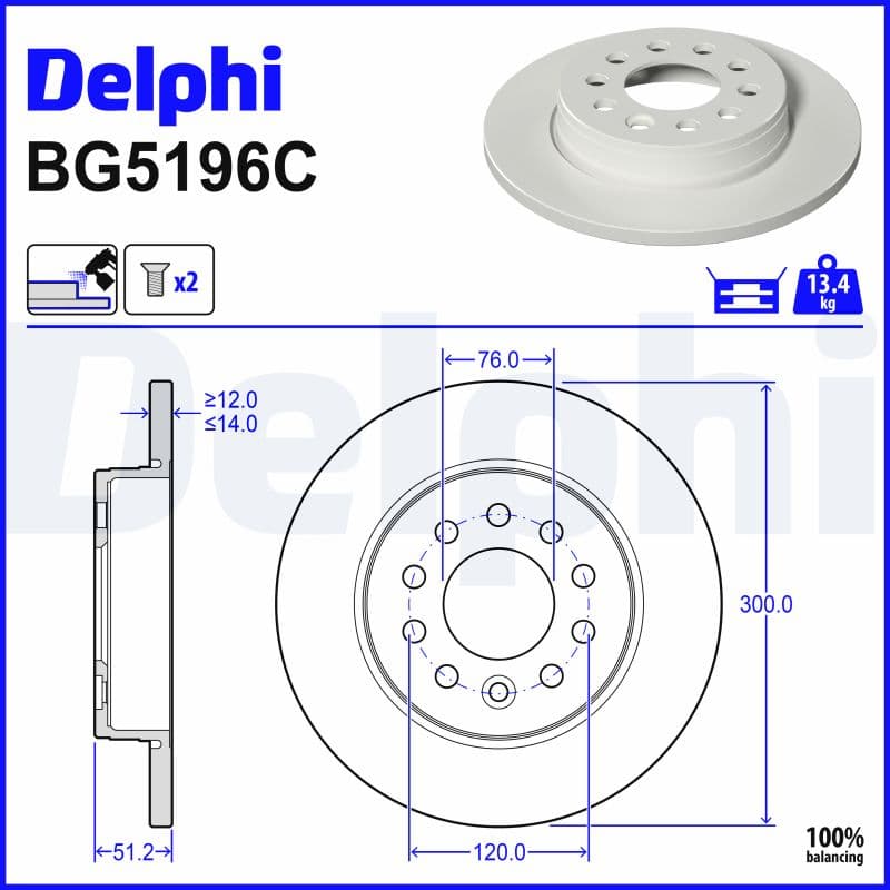 DELPHI Brzdový kotúč BG5196C 1